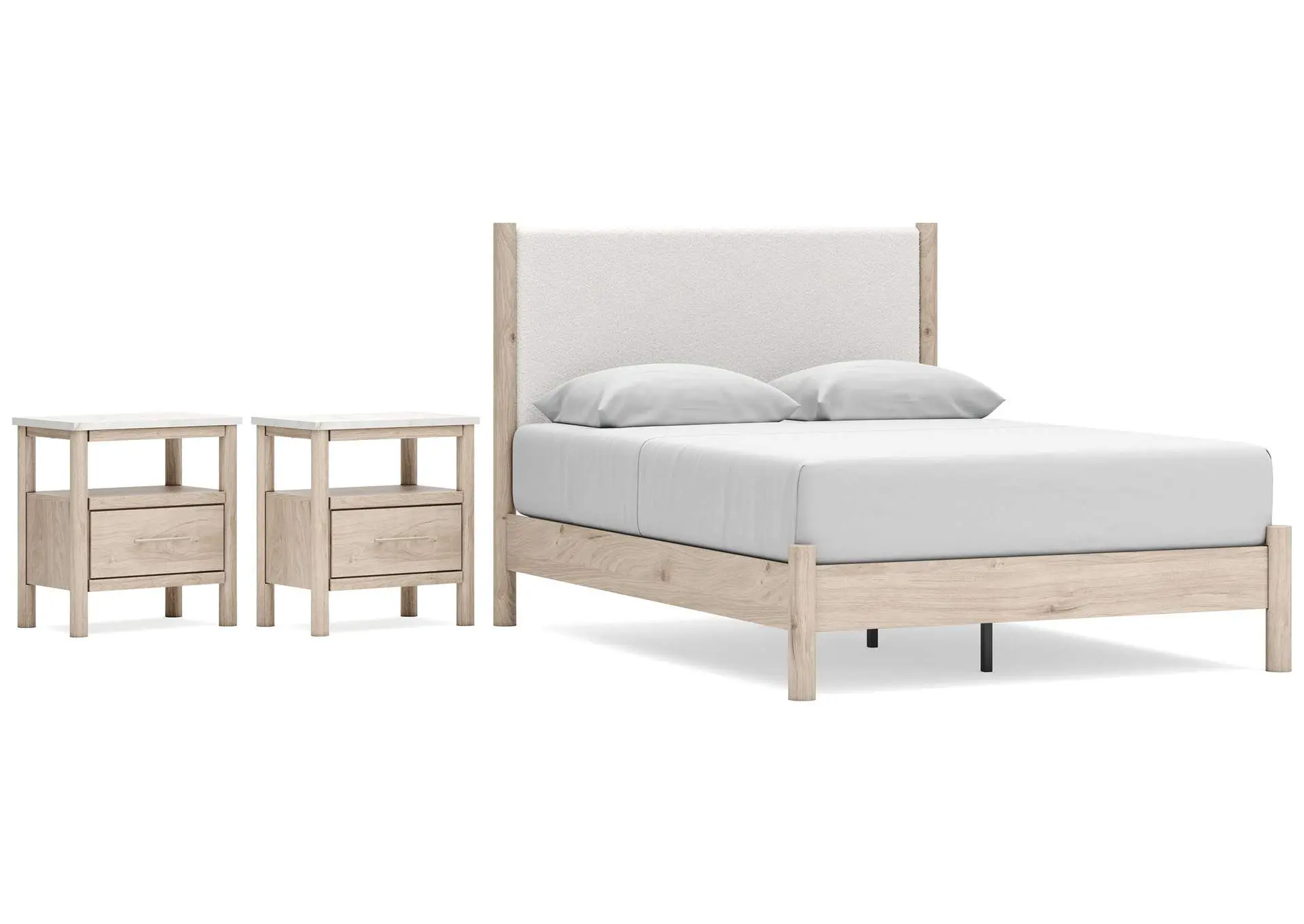 Cadmori Queen Upholstered Panel Bed and 2 Nightstands