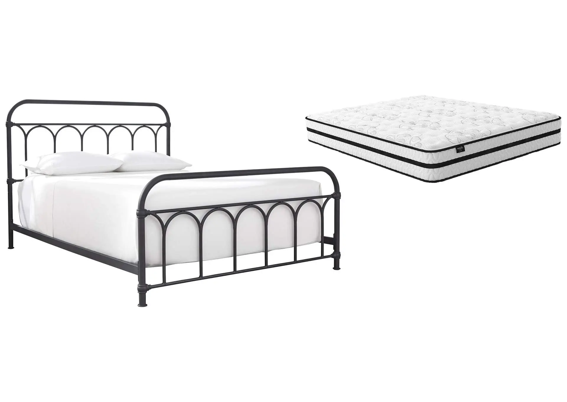 Nashburg Queen Metal Bed with Chime 10" Hybrid Mattress in a Box