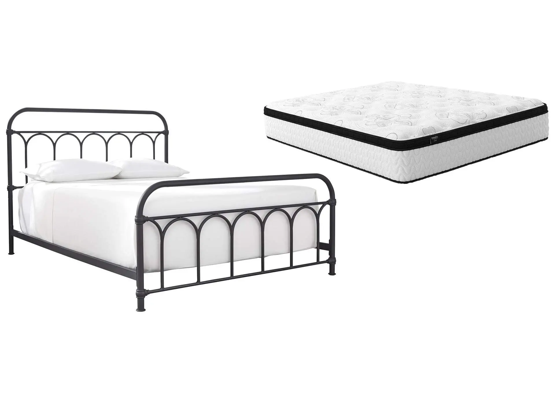 Nashburg Queen Metal Bed with Chime 12" Hybrid Mattress in a Box