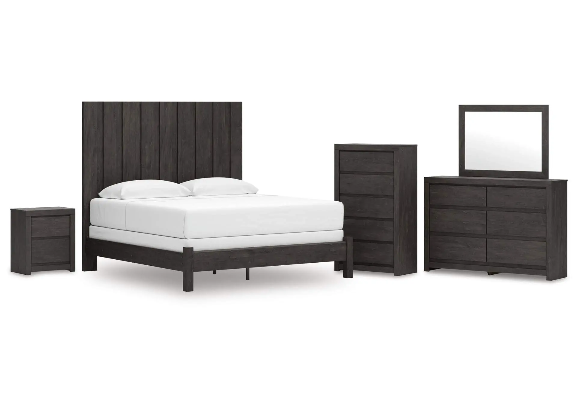 Parlayon King Panel Bed, Dresser, Mirror, Chest and Nightstand