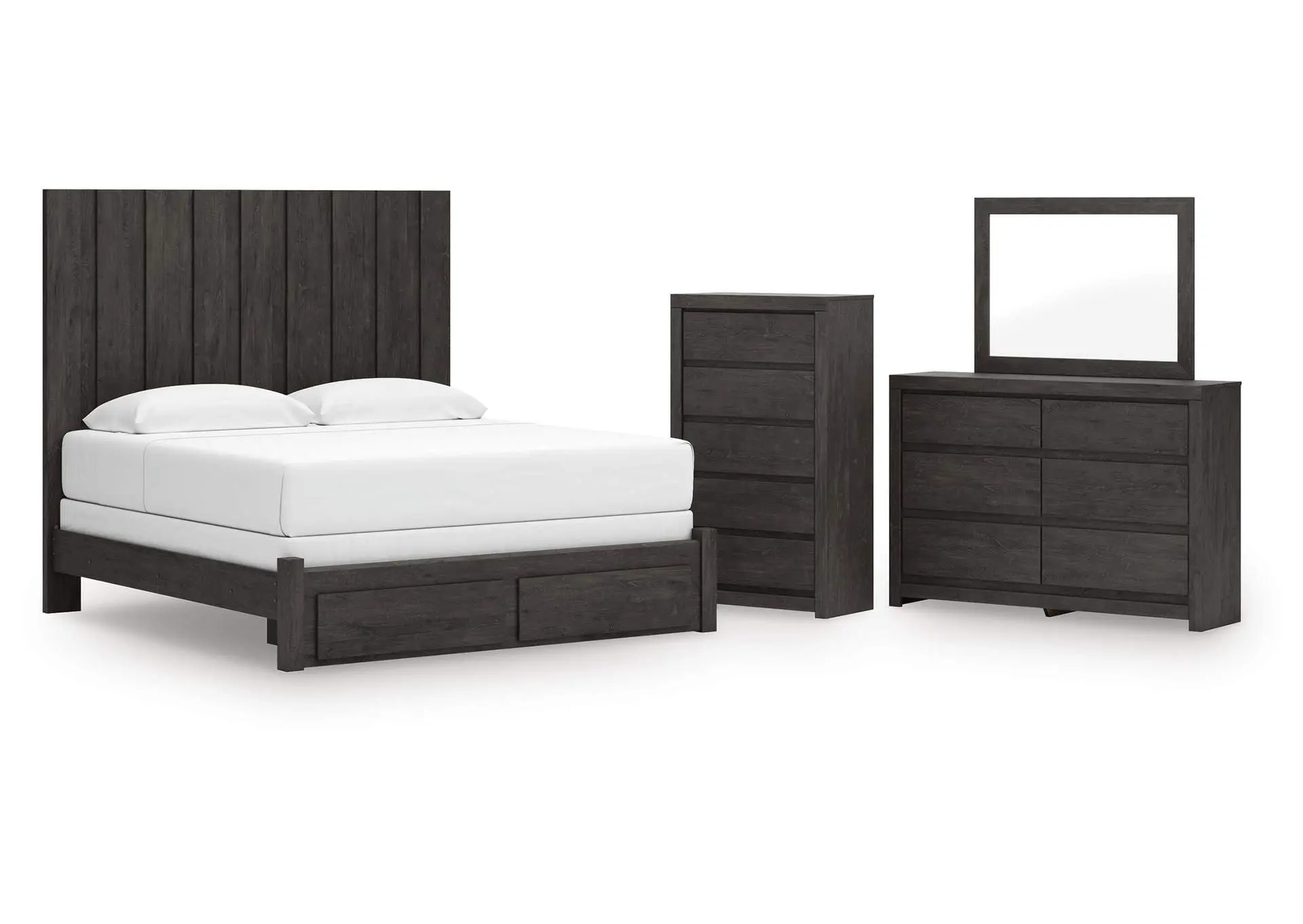 Parlayon King Panel Storage Bed, Dresser, Mirror and Chest