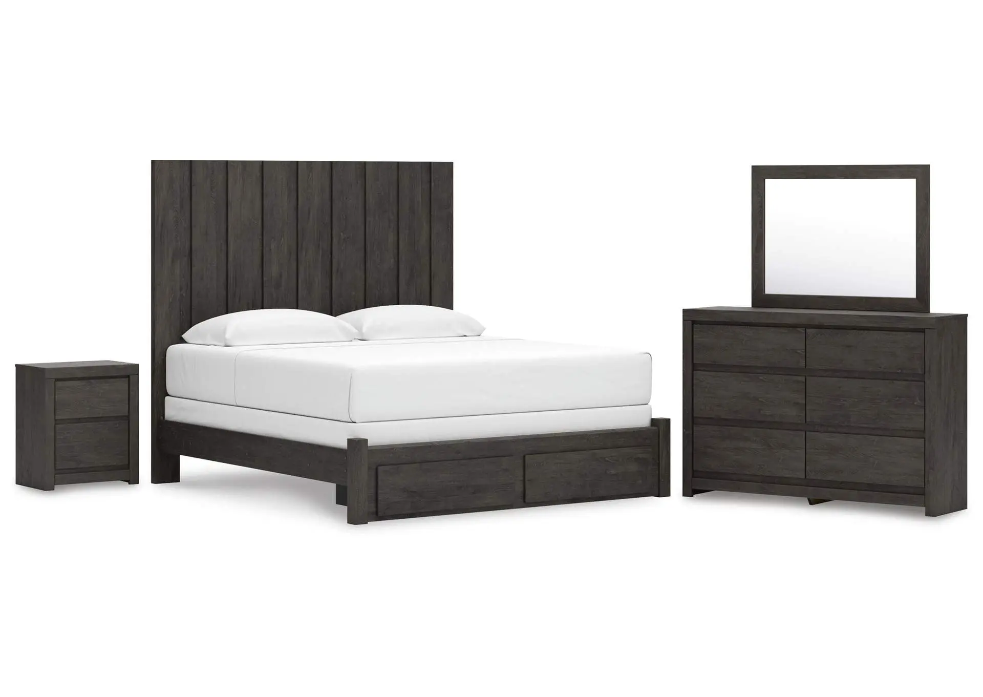 Parlayon King Panel Storage Bed, Dresser, Mirror and Nightstand