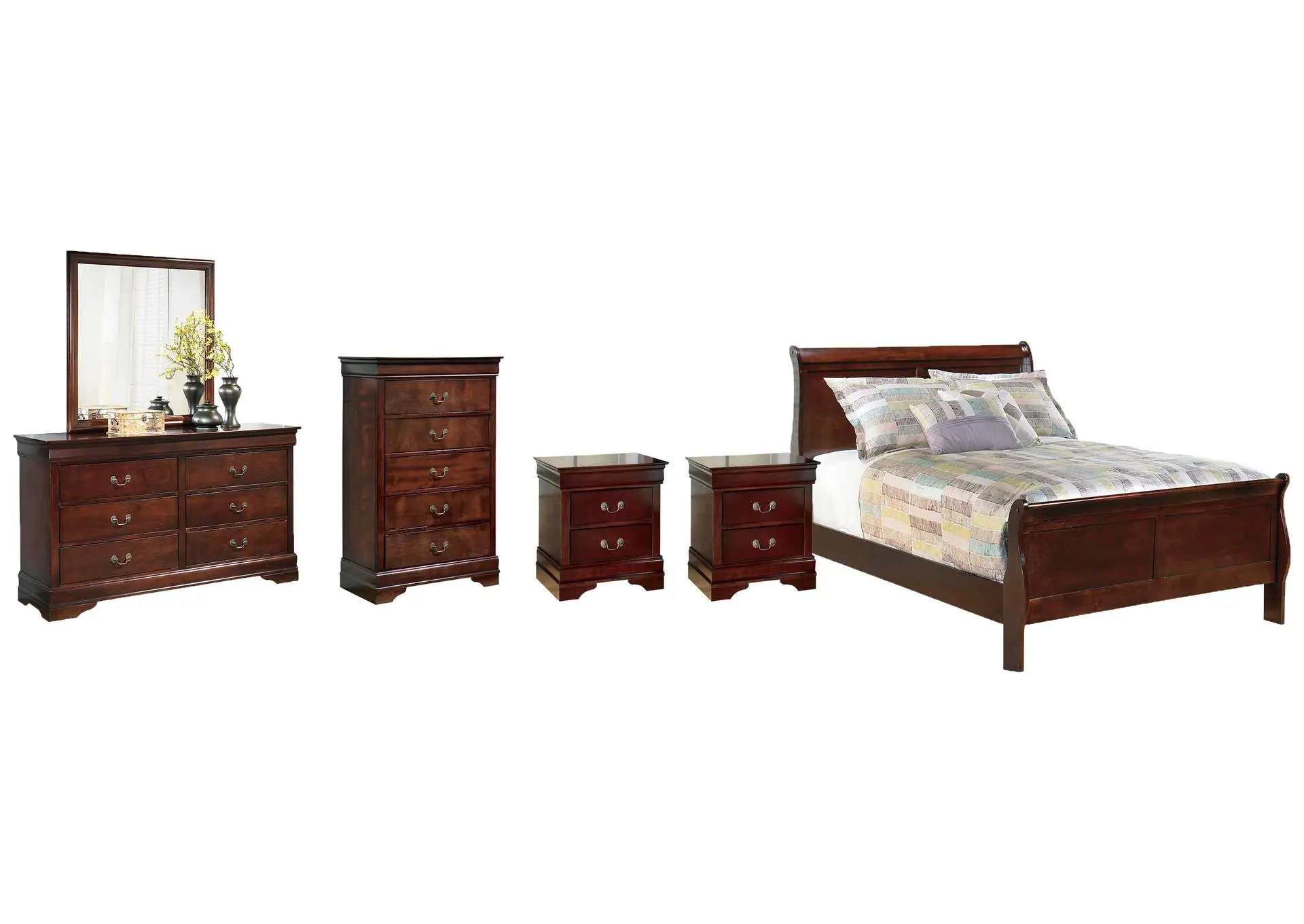 Alisdair Full Sleigh Bed with Mirrored Dresser, Chest and 2 Nightstands