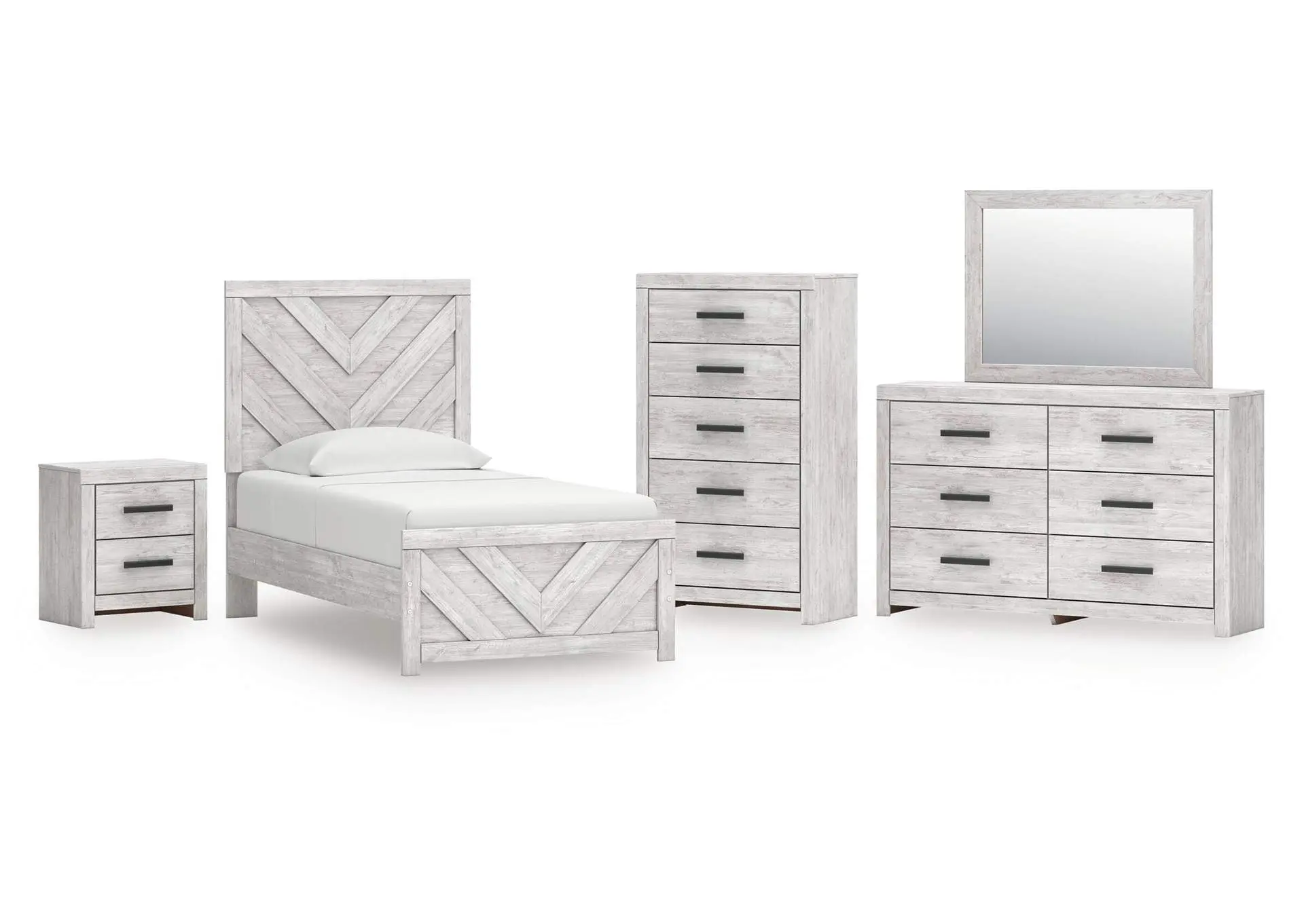 Cayboni Twin Panel Bed, Dresser, Mirror, Chest and Nightstand