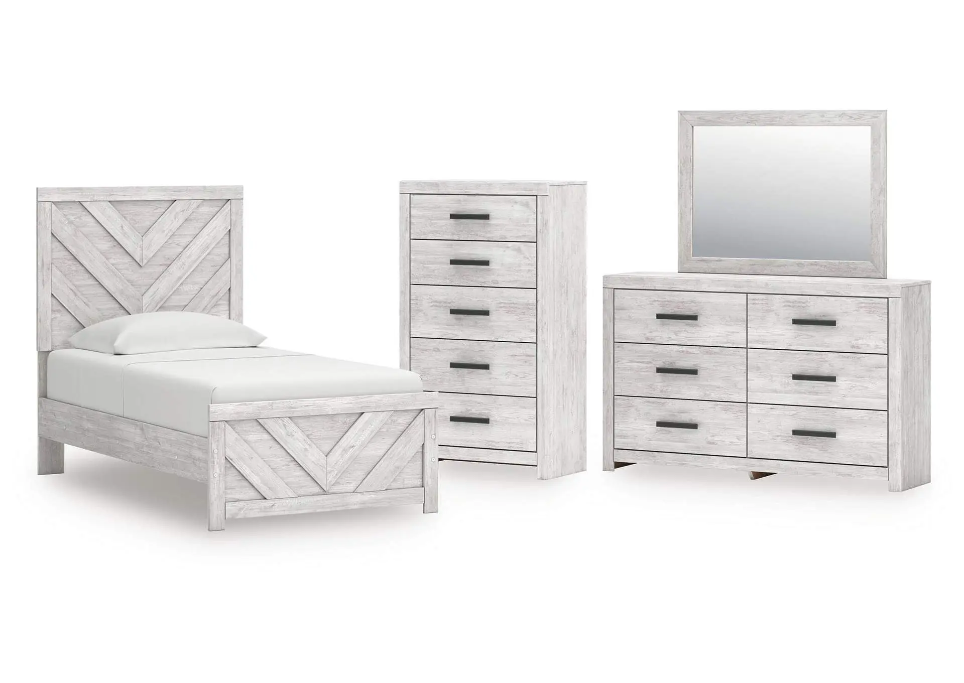 Cayboni Twin Panel Bed, Dresser, Mirror and Chest