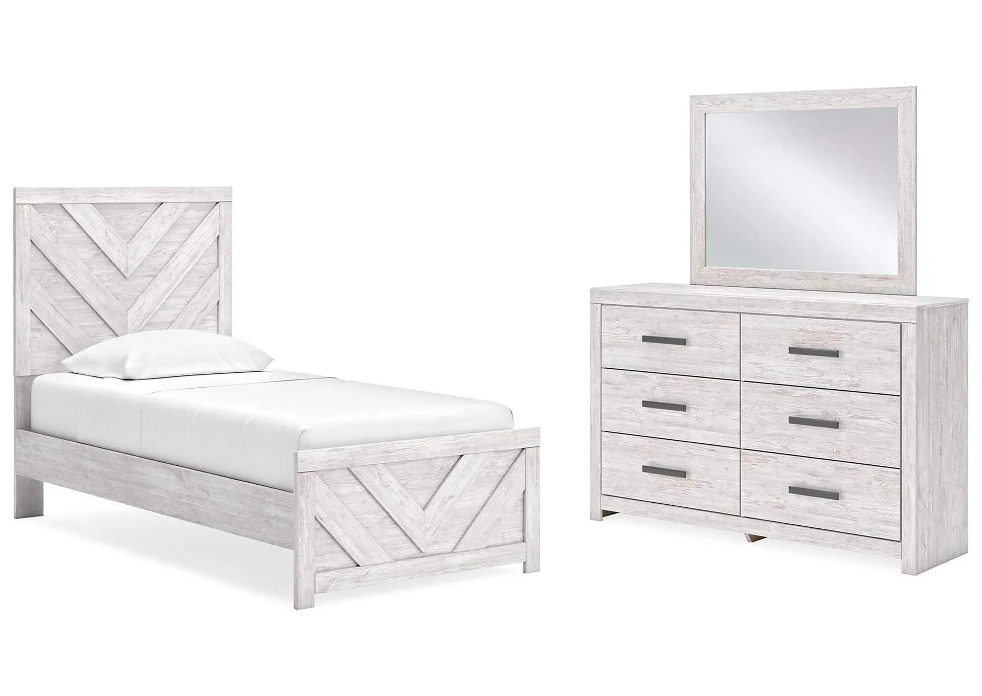 Cayboni Twin Panel Bed with Mirrored Dresser
