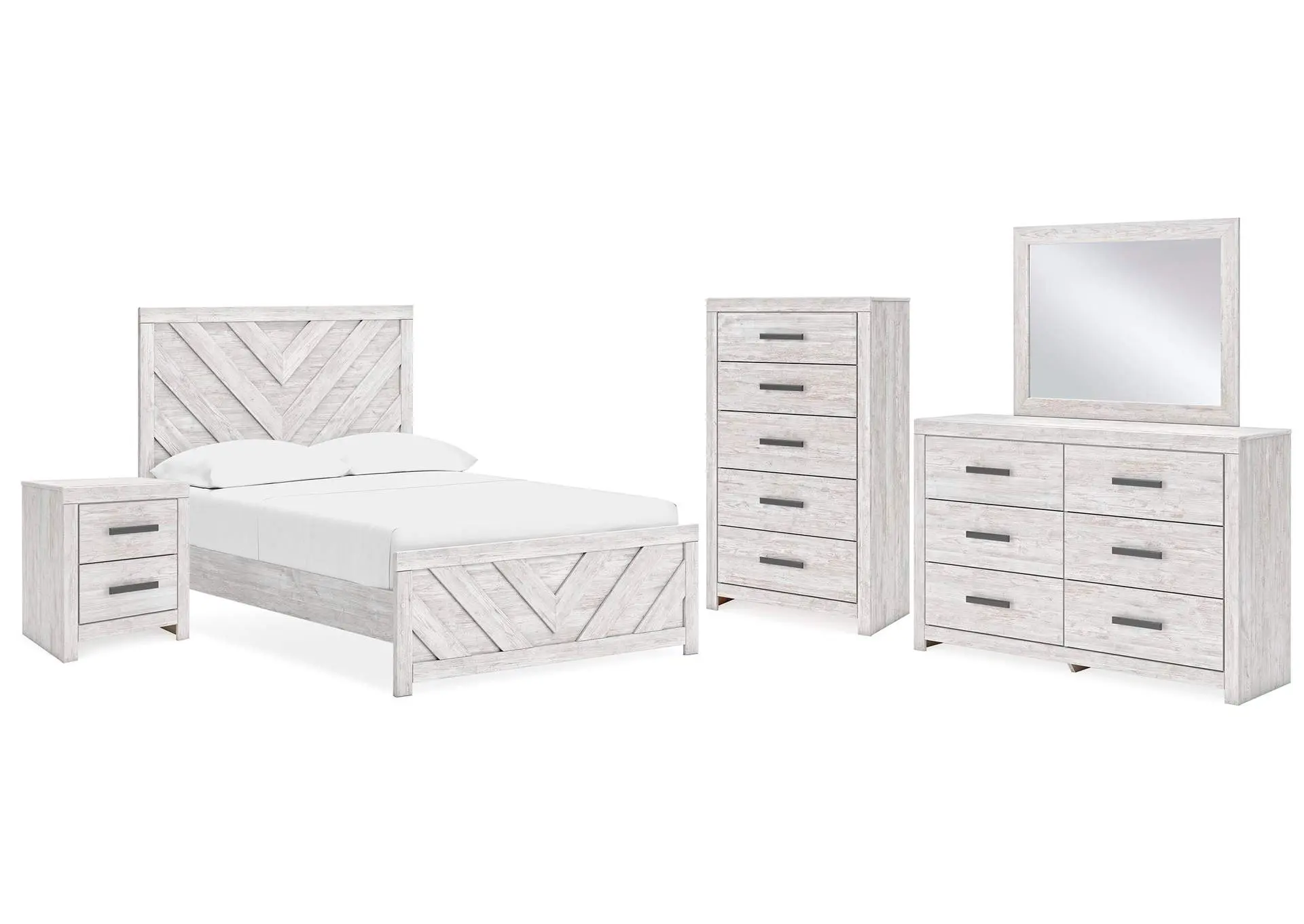 Cayboni Full Panel Bed, Dresser, Mirror, Chest and Nightstand