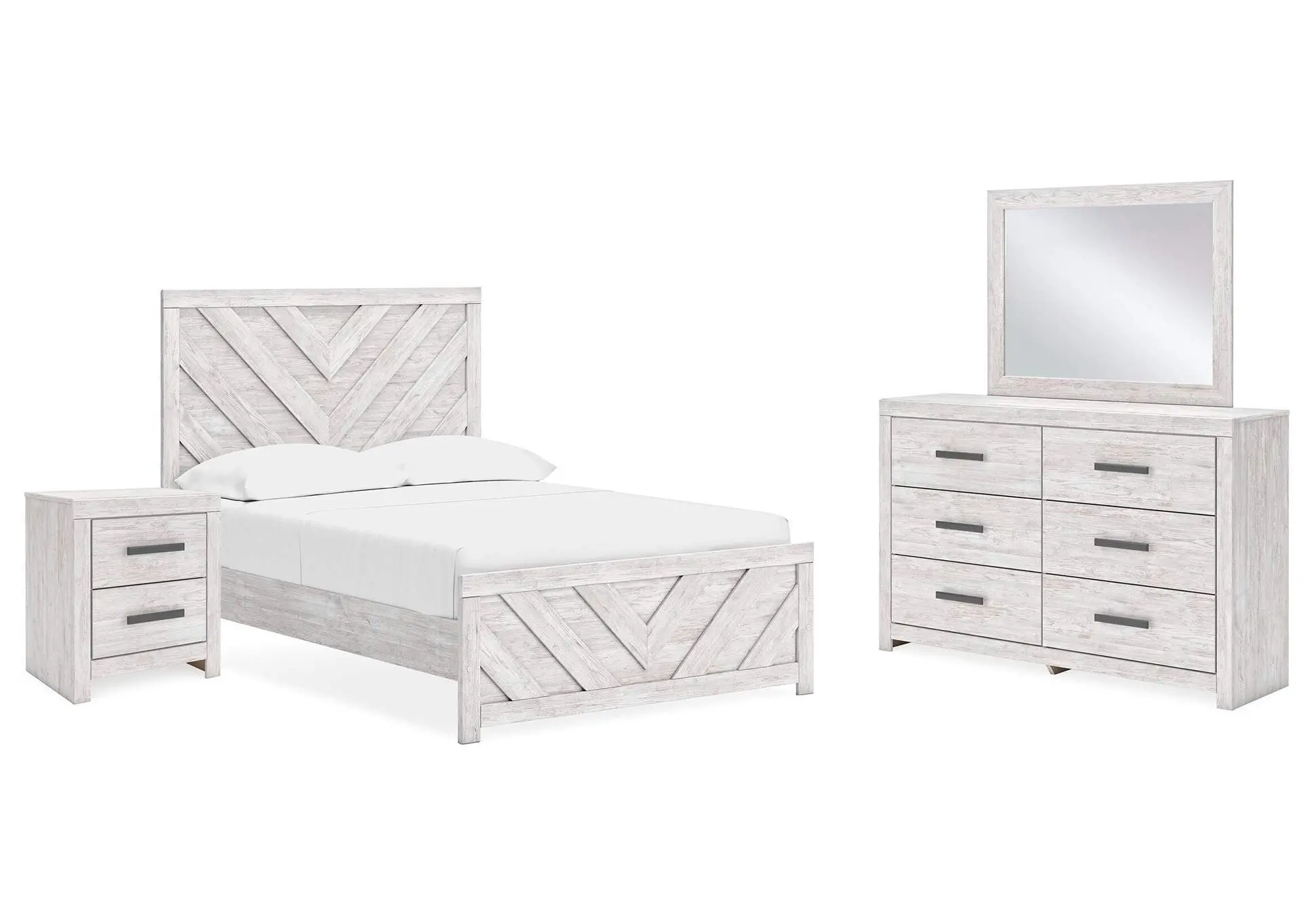 Cayboni Full Panel Bed with Mirrored Dresser and Nightstand