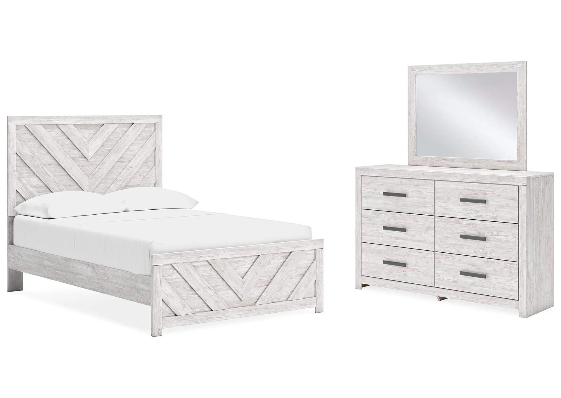Cayboni Full Panel Bed with Mirrored Dresser