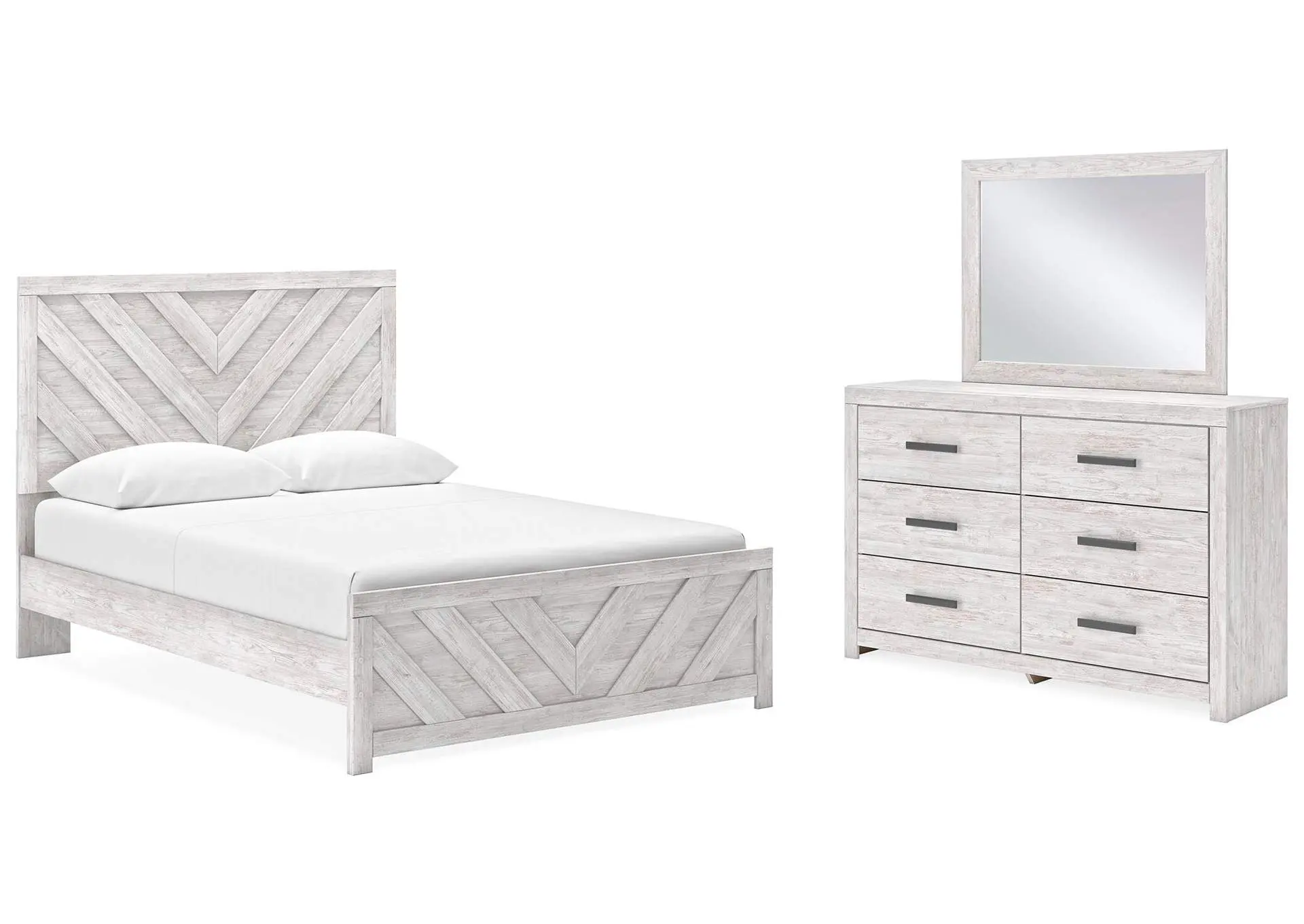 Cayboni Queen Panel Bed with Mirrored Dresser
