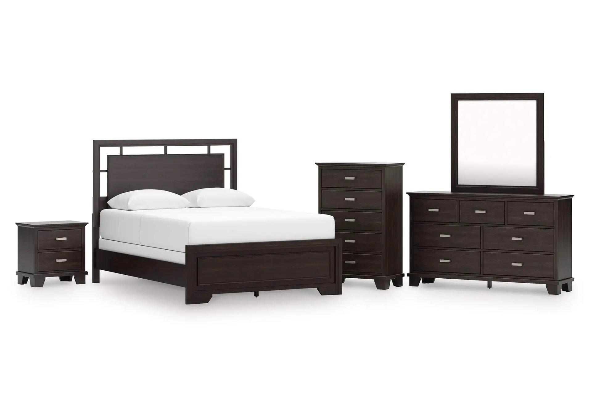 Covetown Queen Panel Bed, Dresser, Mirror, Chest and Nightstand
