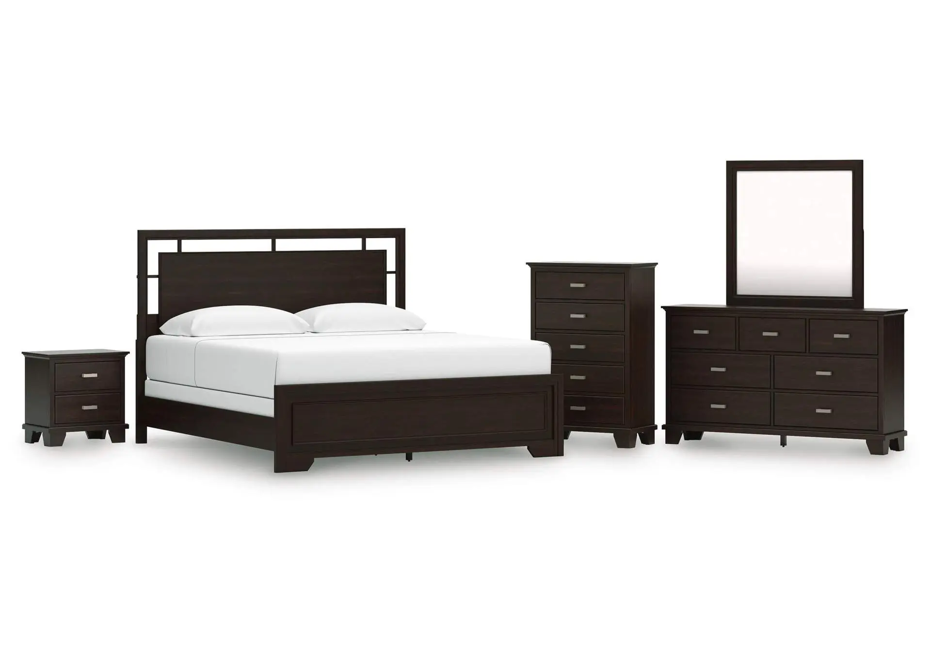 Covetown King Panel Bed, Dresser, Mirror, Chest and Nightstand