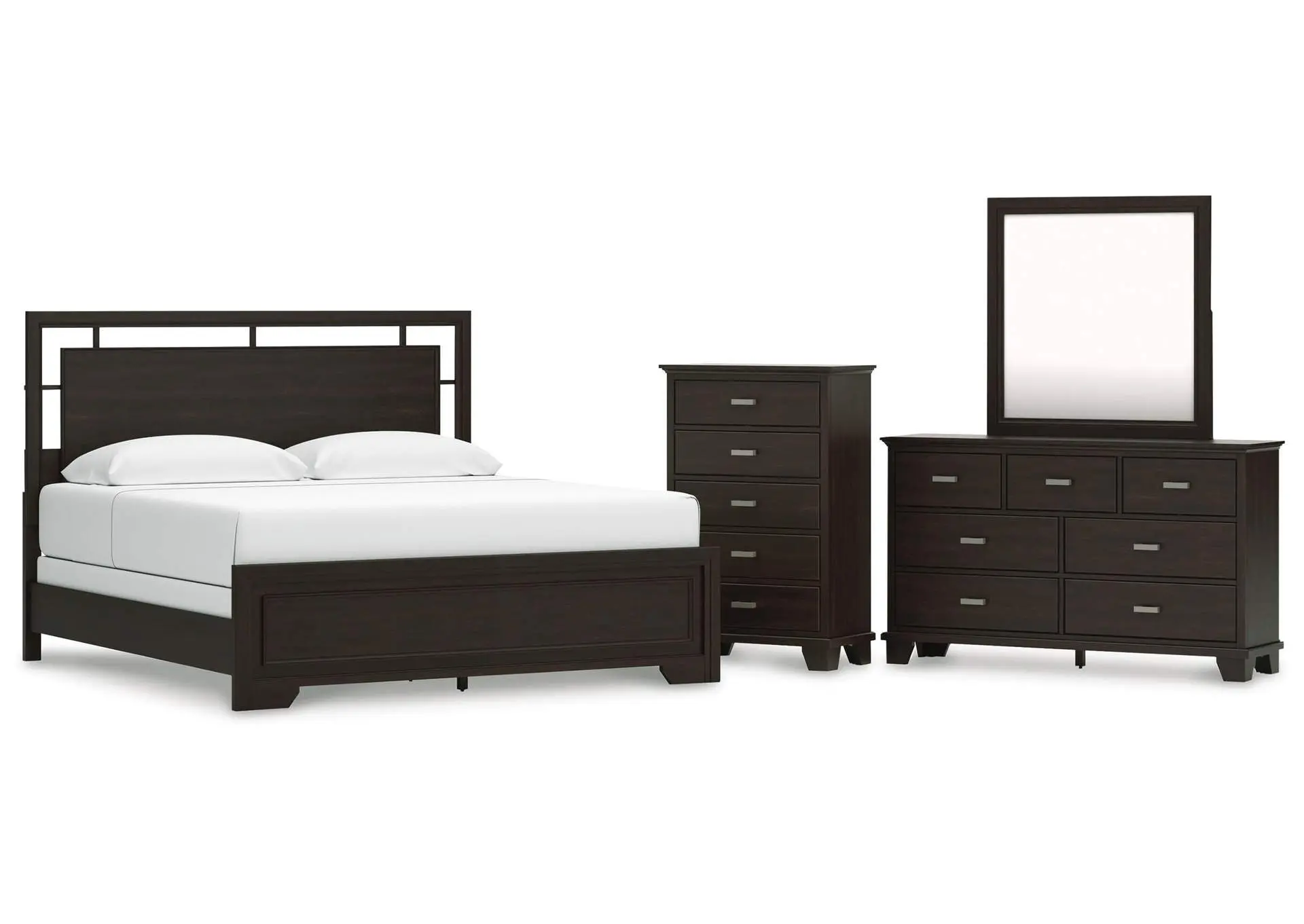 Covetown King Panel Bed, Dresser, Mirror and Chest