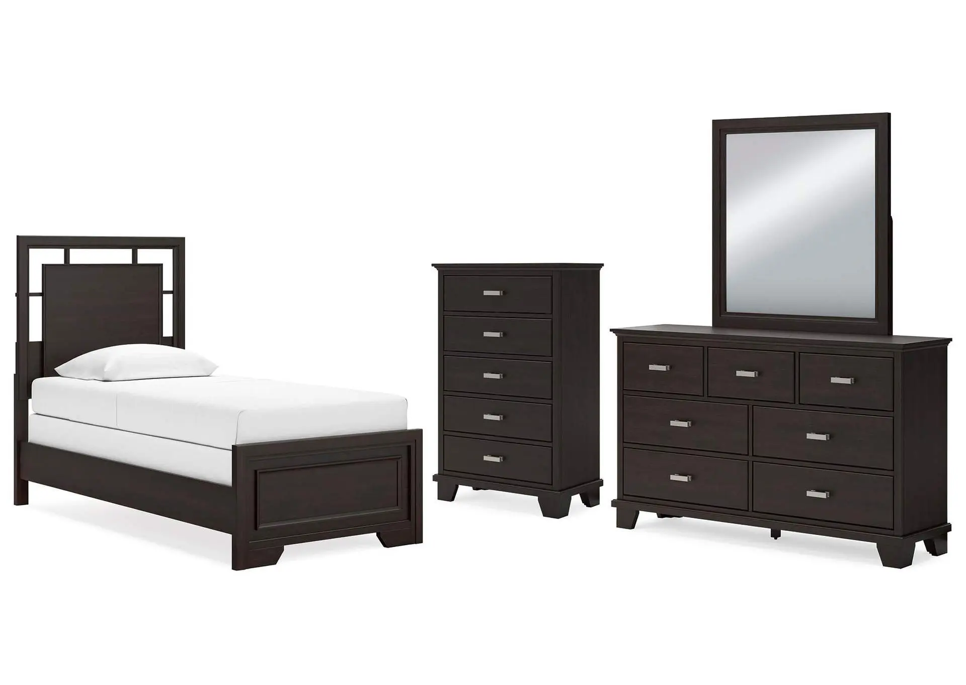Covetown Twin Panel Bed, Dresser, Mirror and Chest