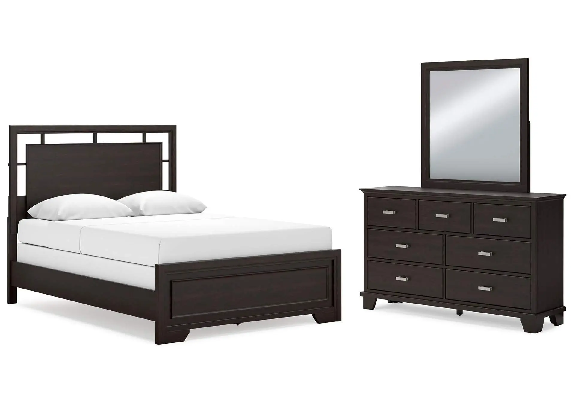 Covetown Queen Panel Bed with Mirrored Dresser