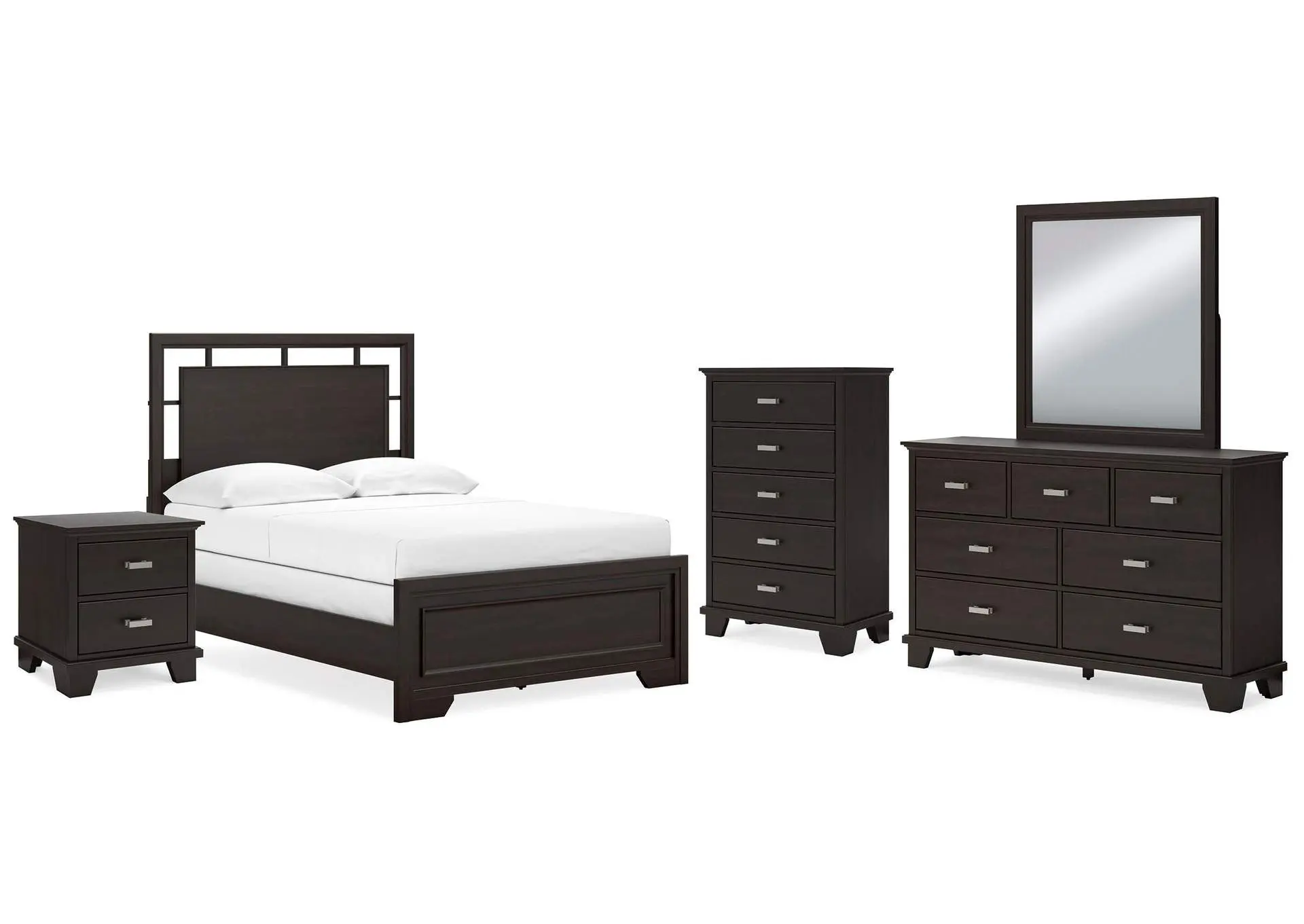 Covetown Full Panel Bed, Dresser, Mirror, Chest and Nightstand
