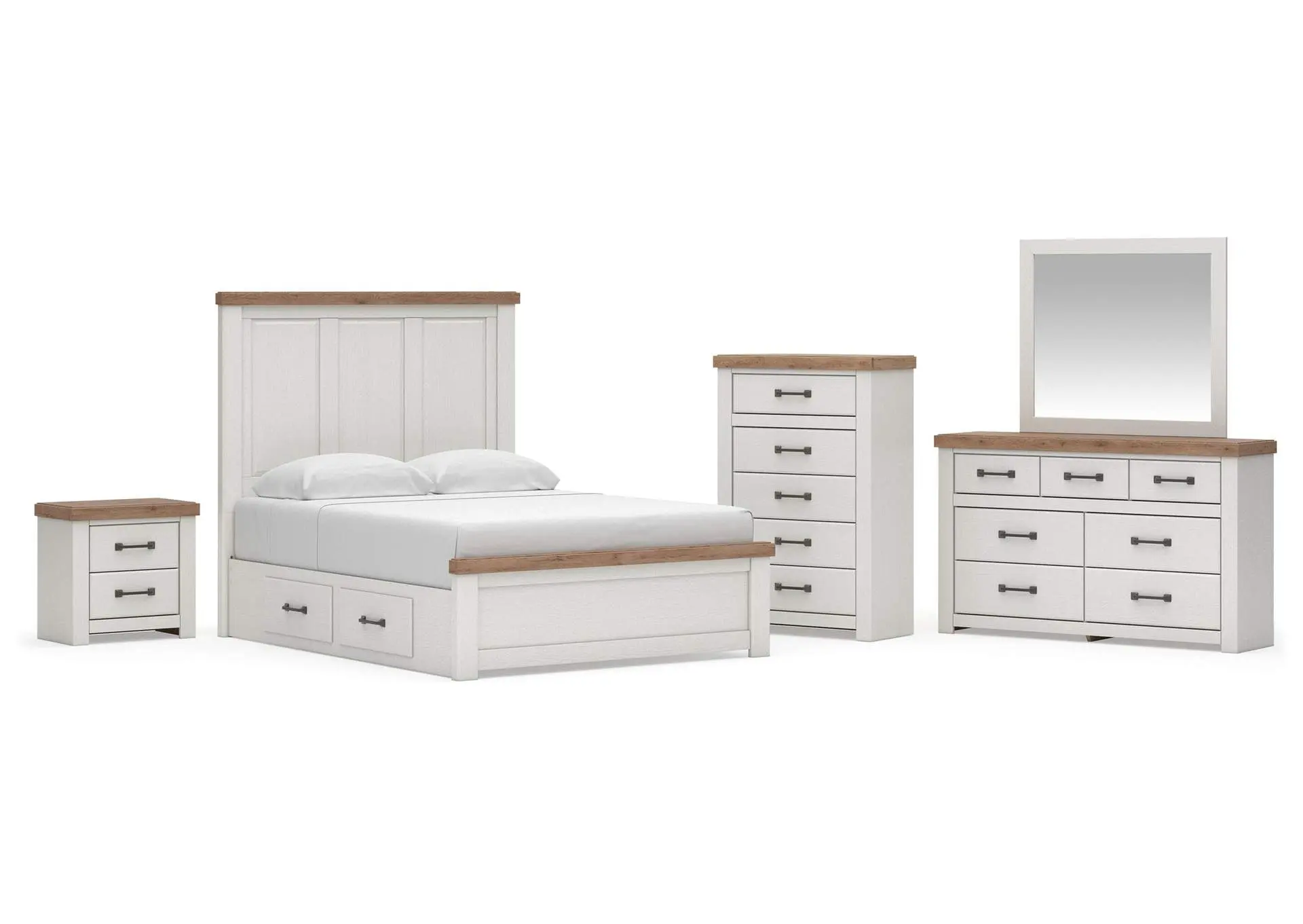 Savonport Queen Panel Bed with Storage, Dresser, Mirror, Chest and Nightstand