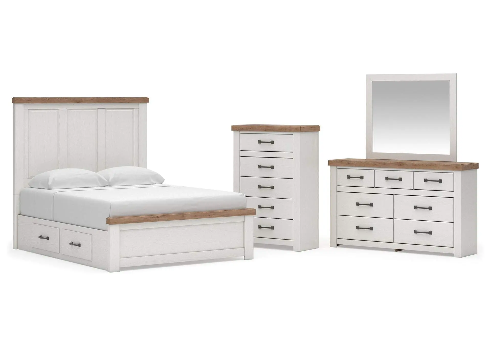 Savonport Queen Panel Bed with Storage, Dresser, Mirror and Chest