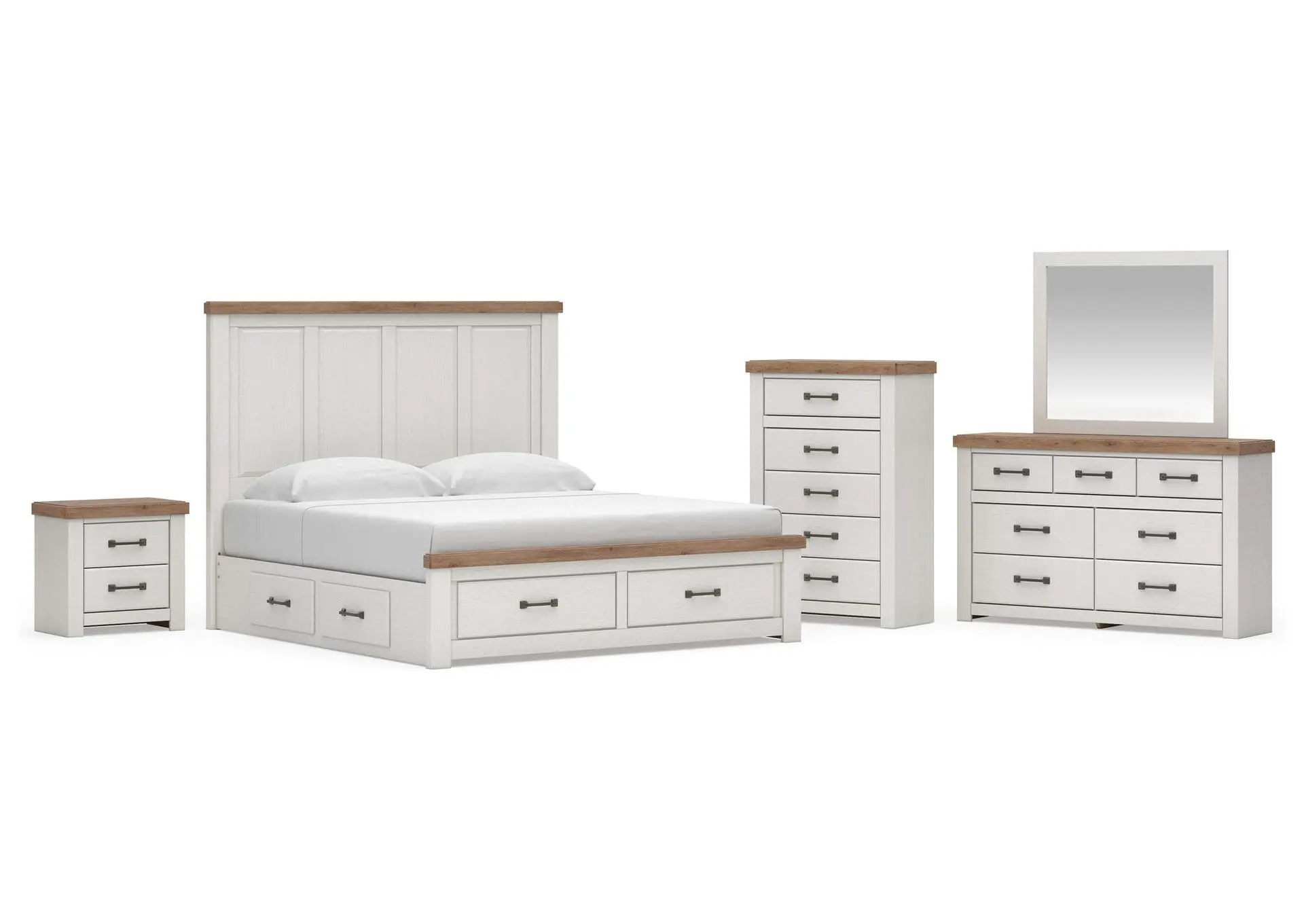 Savonport King Panel Storage Bed, Dresser, Mirror, Chest and Nightstand
