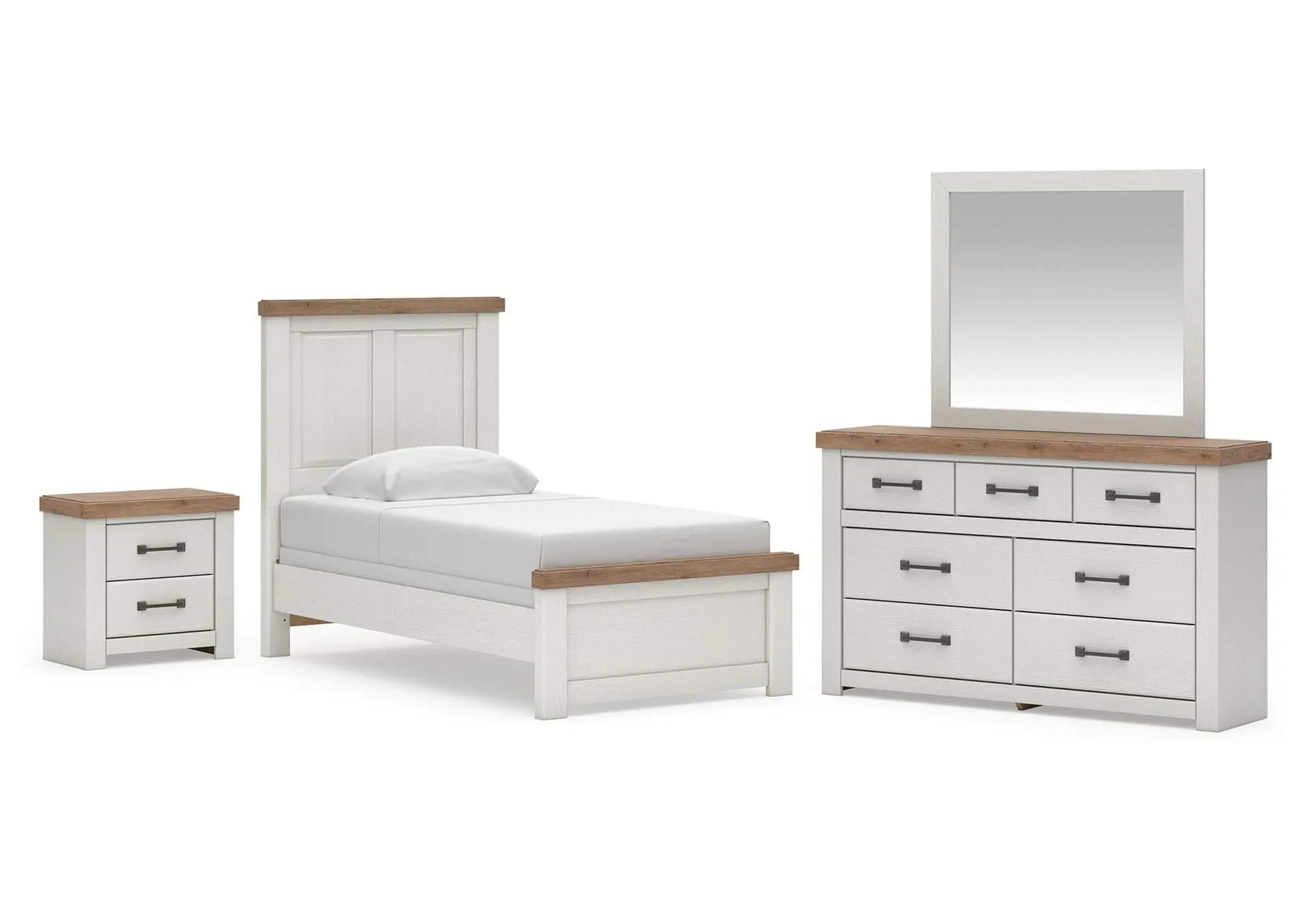 Savonport Twin Panel Bed. Dresser, Mirror and Nightstand