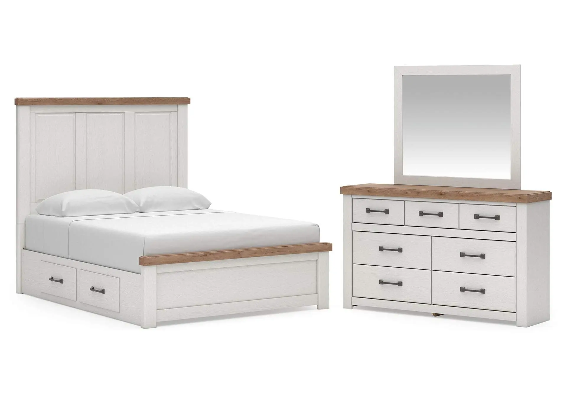 Savonport Queen Panel Bed with Storage, Dresser and Mirror
