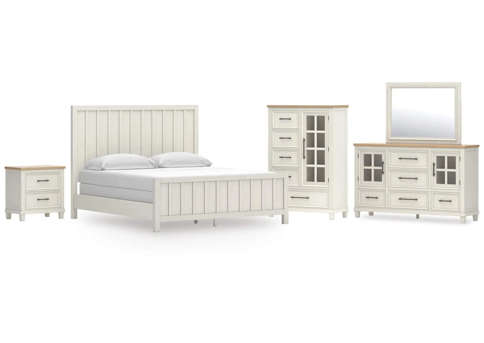 Shaybrock California King Panel Bed, Dresser, Mirror, Chest and Nightstand