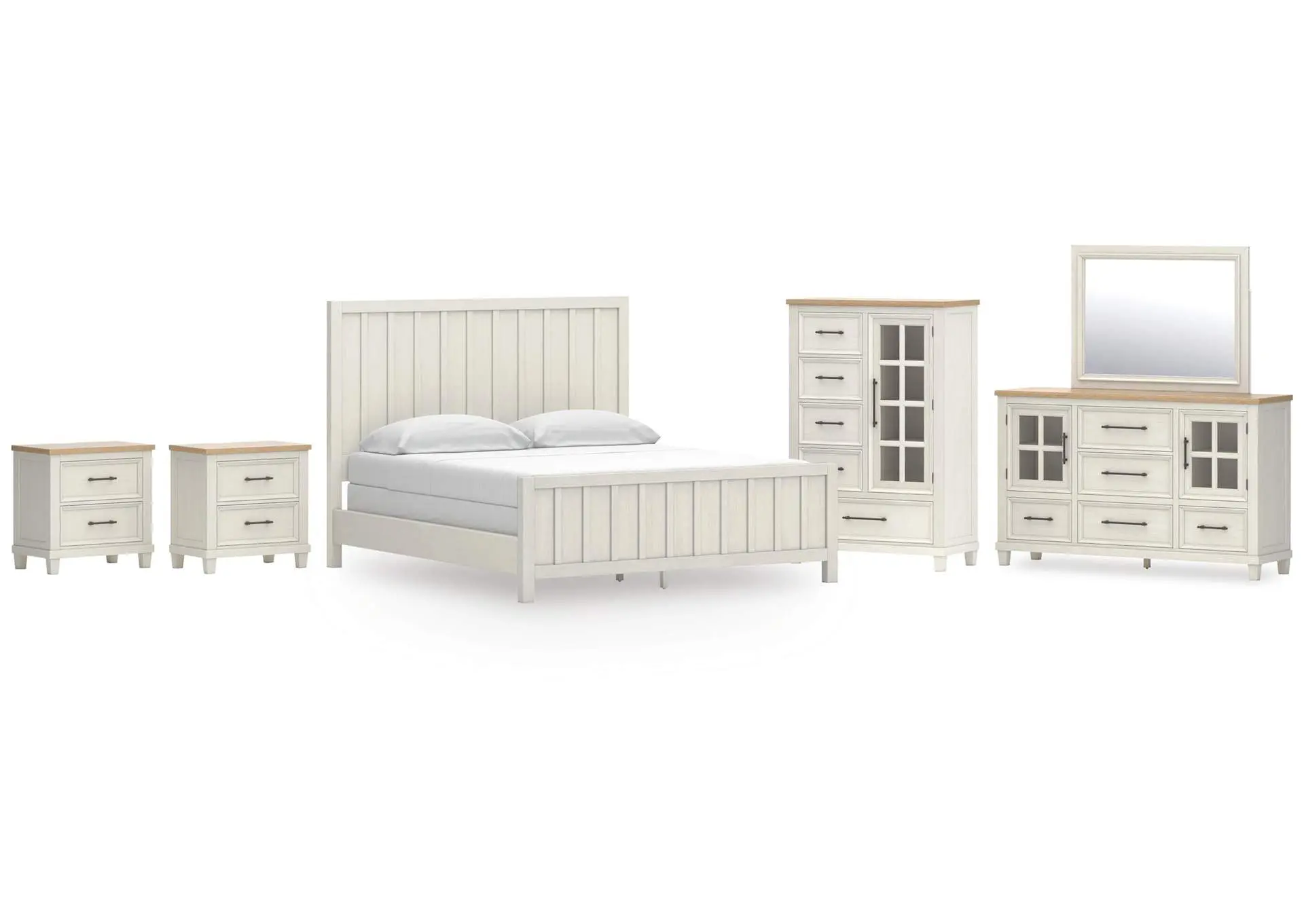 Shaybrock California King Panel Bed, Dresser, Mirror, Chest and 2 Nightstands