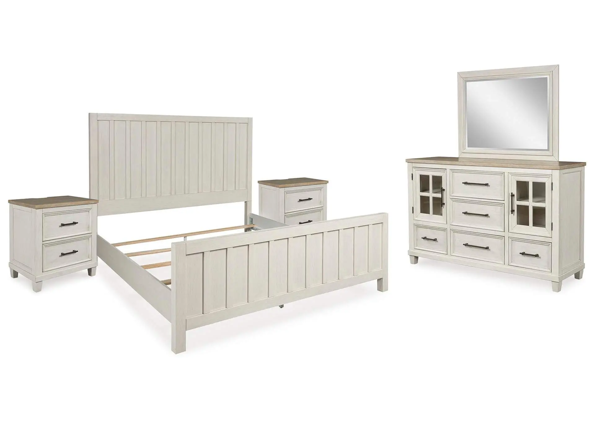 Shaybrock California King Panel Bed, Dresser, Mirror and 2 Nightstands