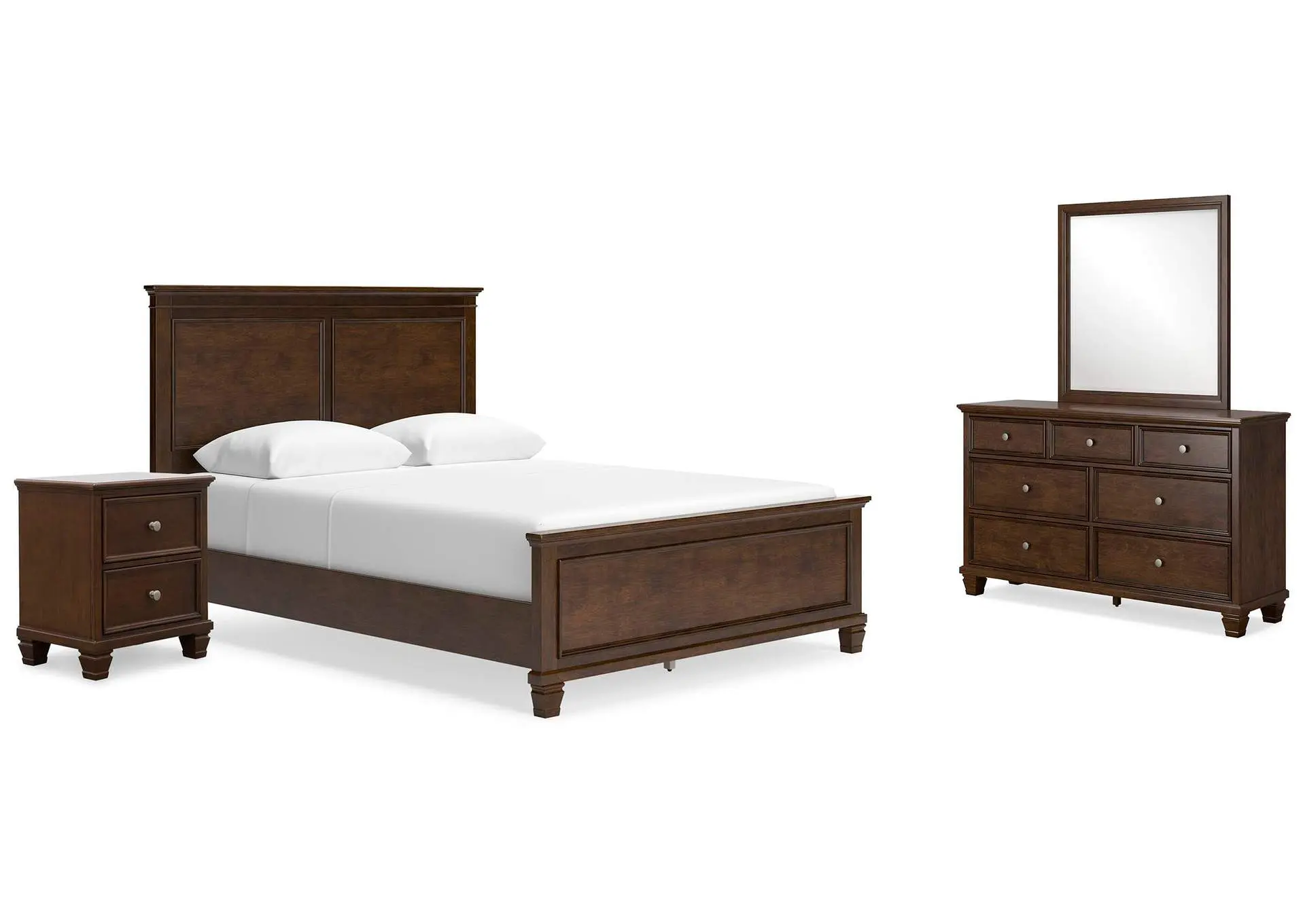 Danabrin Queen Panel Bed with Mirrored Dresser and Nightstand