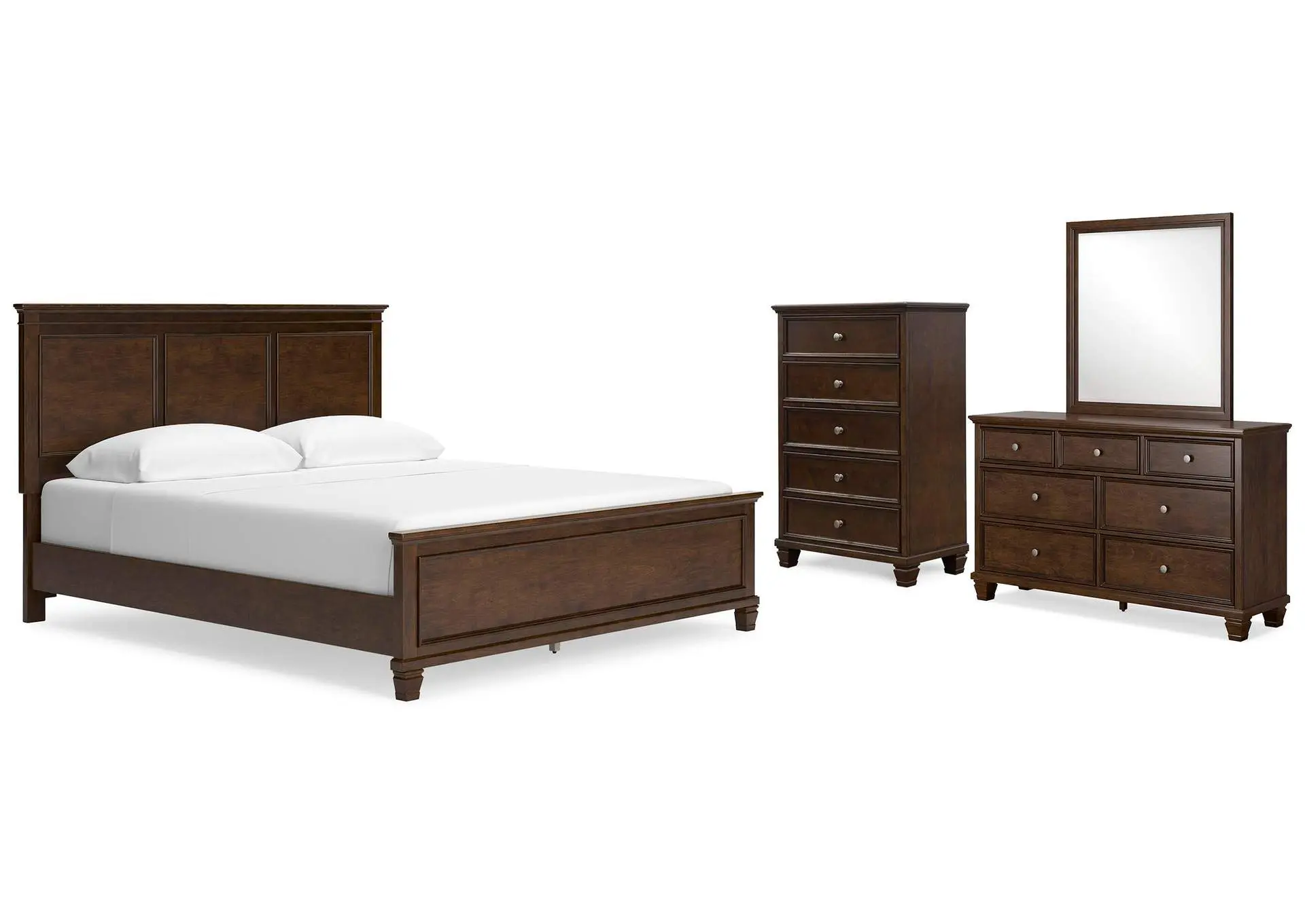 Danabrin California King Panel Bed with Mirrored Dresser and Chest