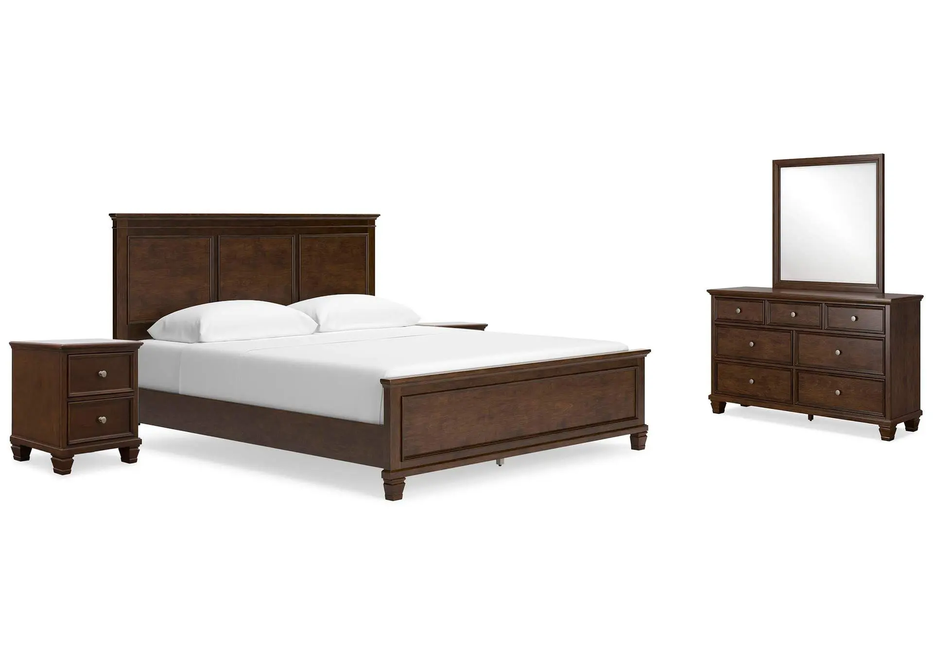 Danabrin California King Panel Bed with Mirrored Dresser and 2 Nightstands