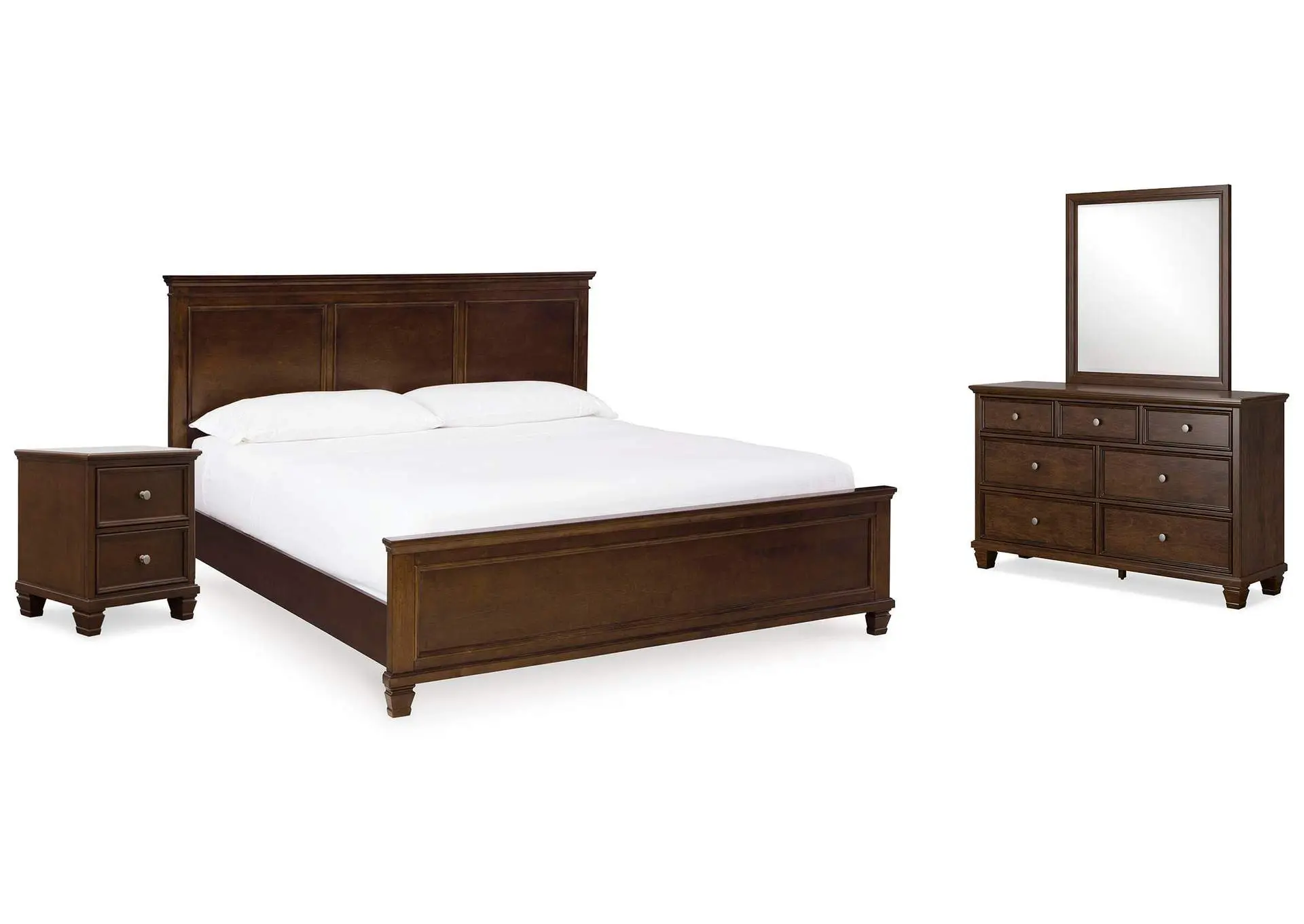 Danabrin King Panel Bed with Mirrored Dresser and Nightstand