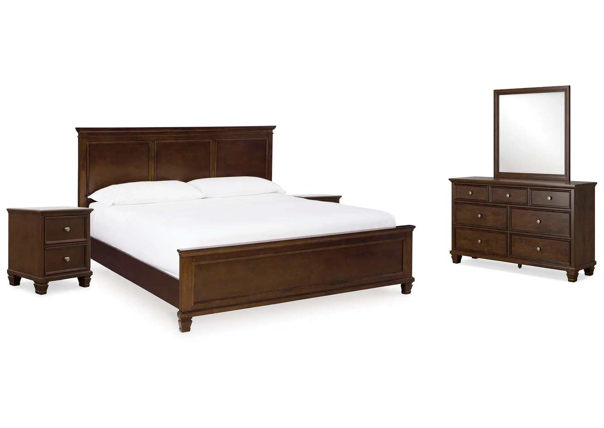 Danabrin King Panel Bed with Mirrored Dresser and 2 Nightstands