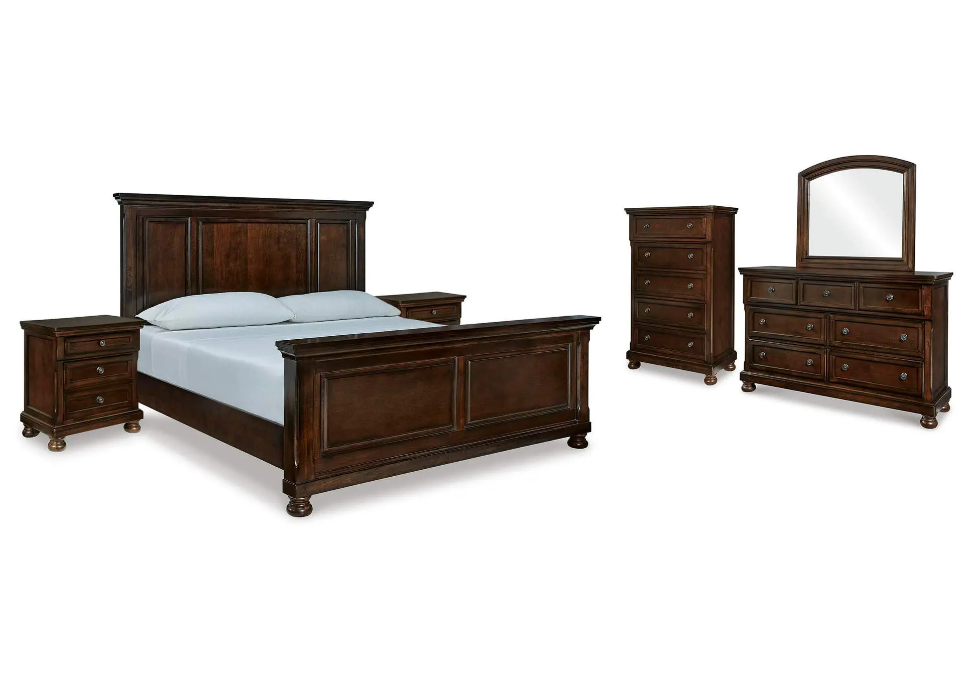 Porter California King Panel Bed with Mirrored Dresser, Chest and 2 Nightstands