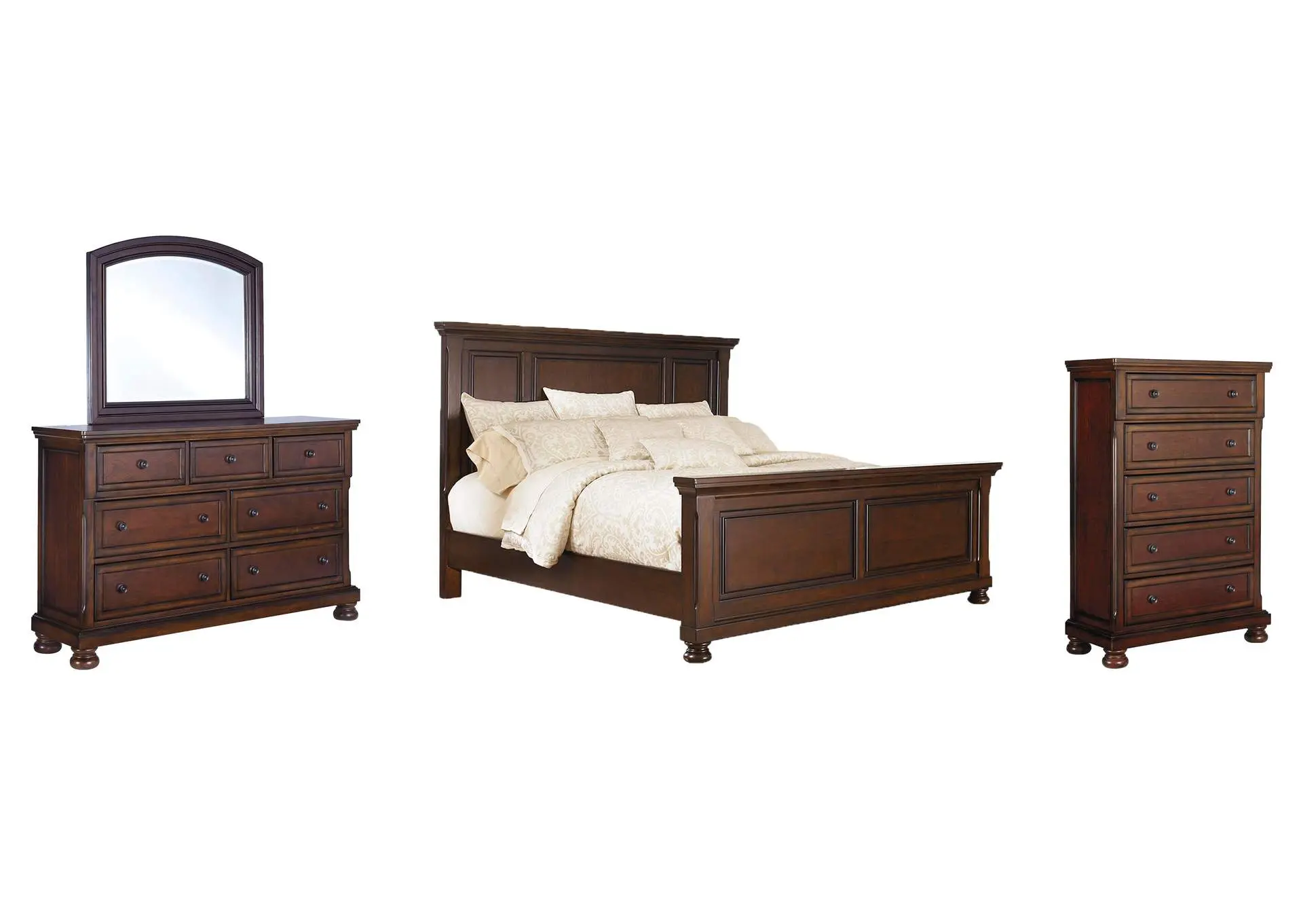 Porter California King Panel Bed with Mirrored Dresser and Chest