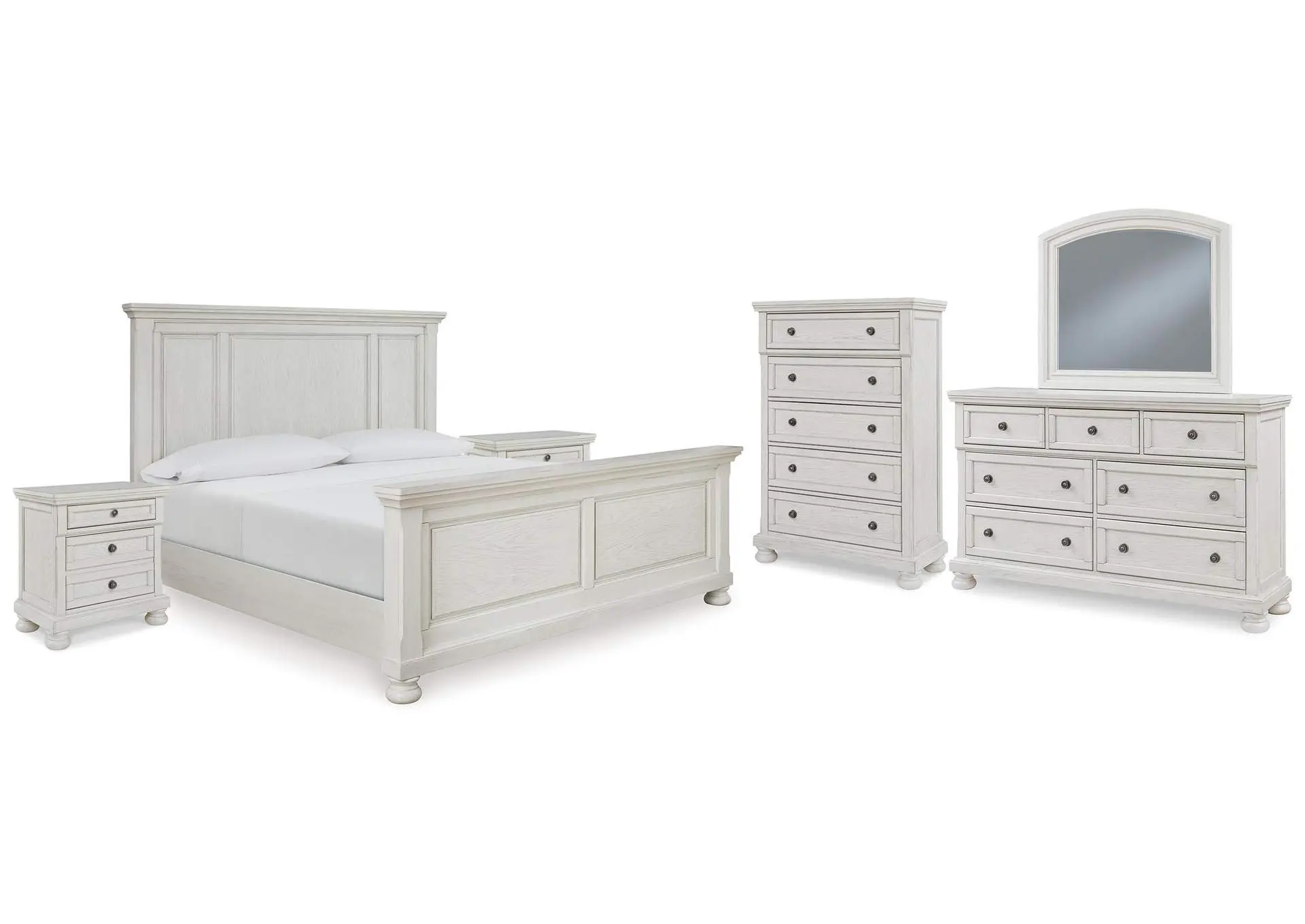 Robbinsdale Queen Panel Bed with Mirrored Dresser, Chest and 2 Nightstands