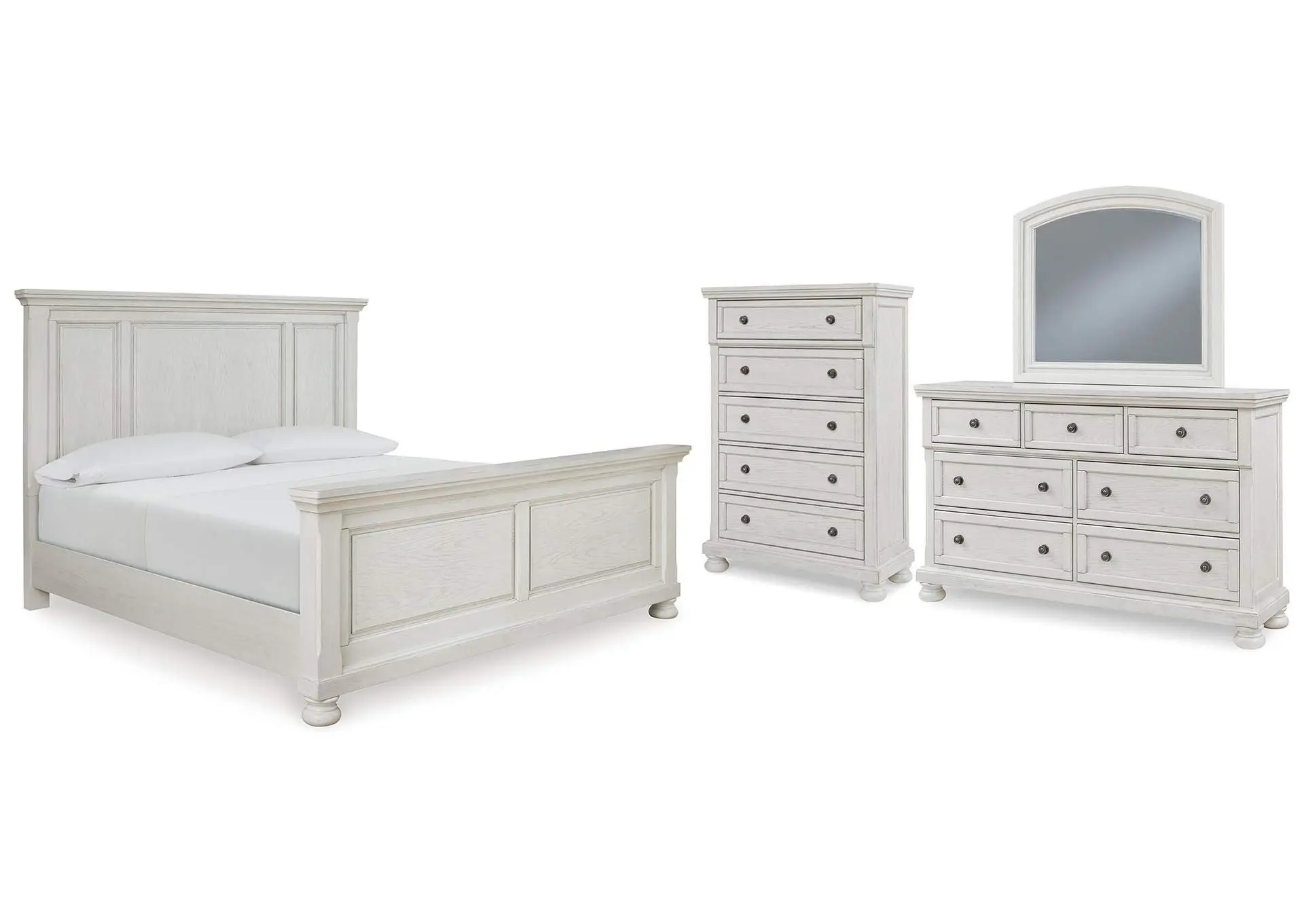 Robbinsdale Queen Panel Bed with Mirrored Dresser and Chest
