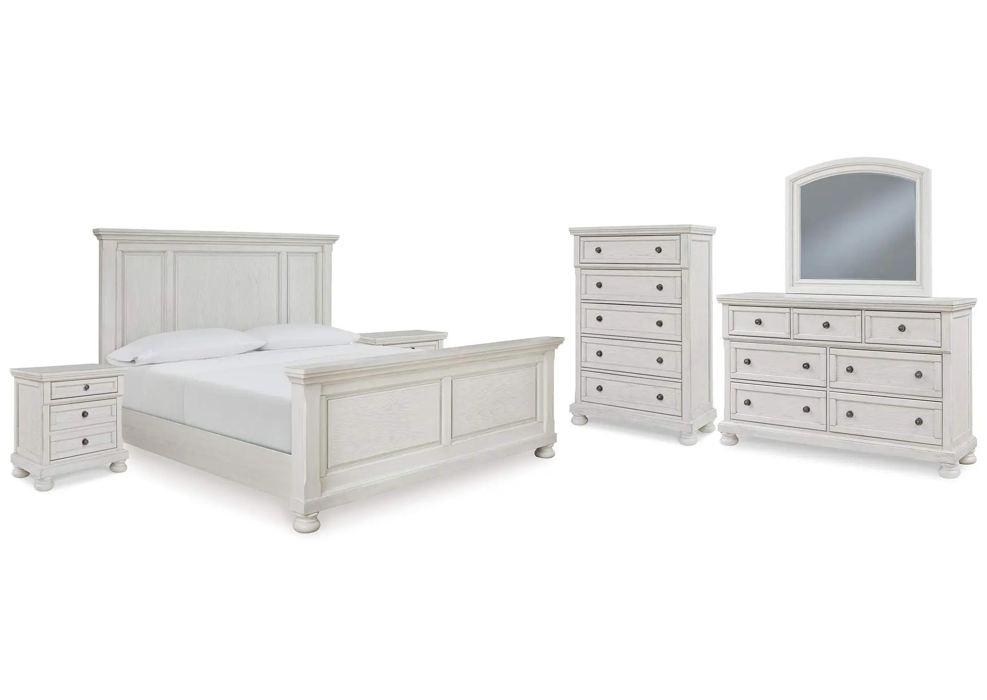 Robbinsdale California King Panel Bed with Mirrored Dresser, Chest and 2 Nightstands