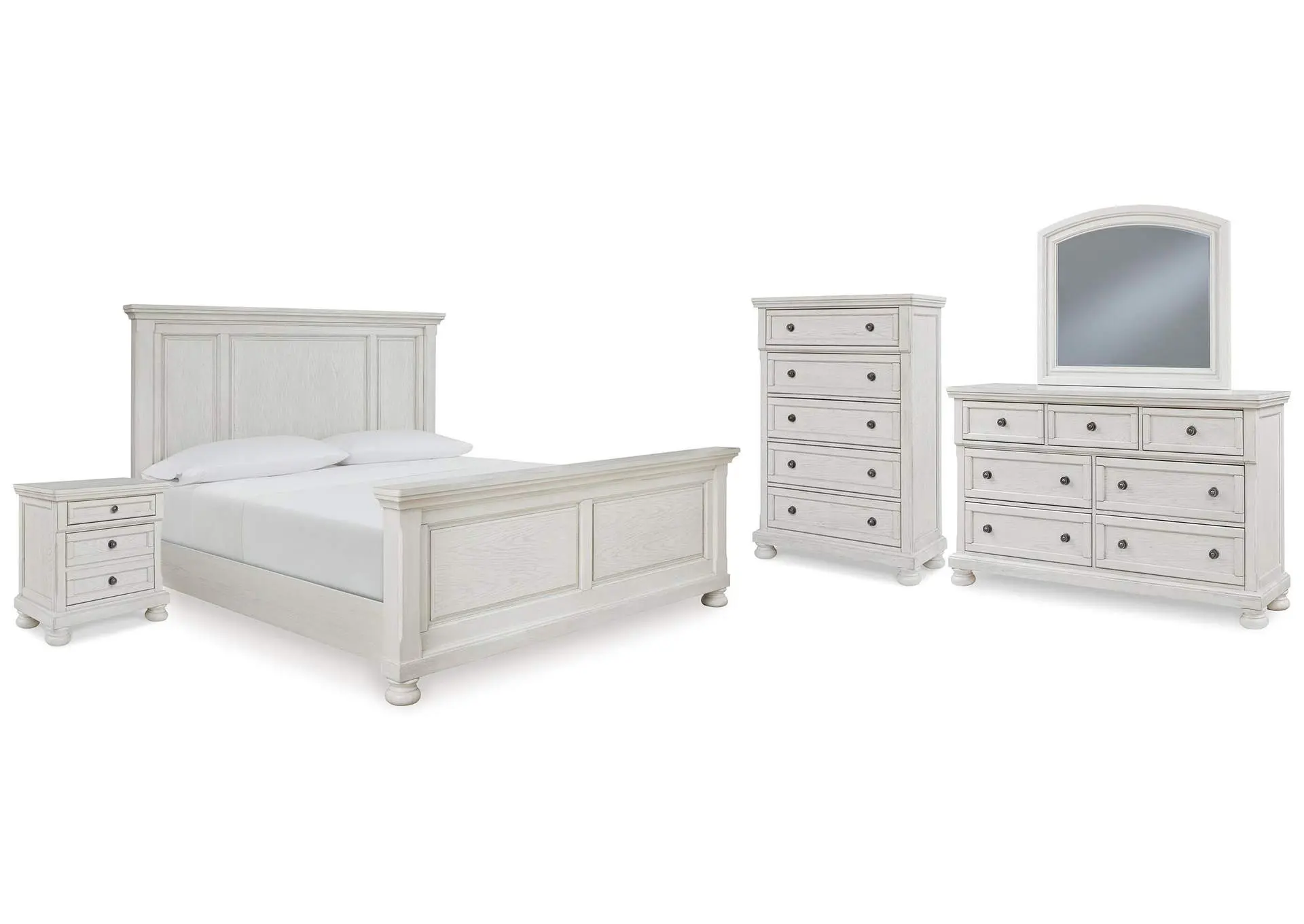 Robbinsdale King Panel Bed with Mirrored Dresser, Chest and Nightstand