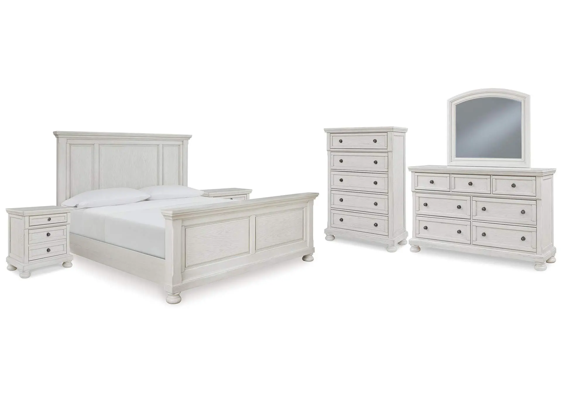 Robbinsdale King Panel Bed with Mirrored Dresser, Chest and 2 Nightstands