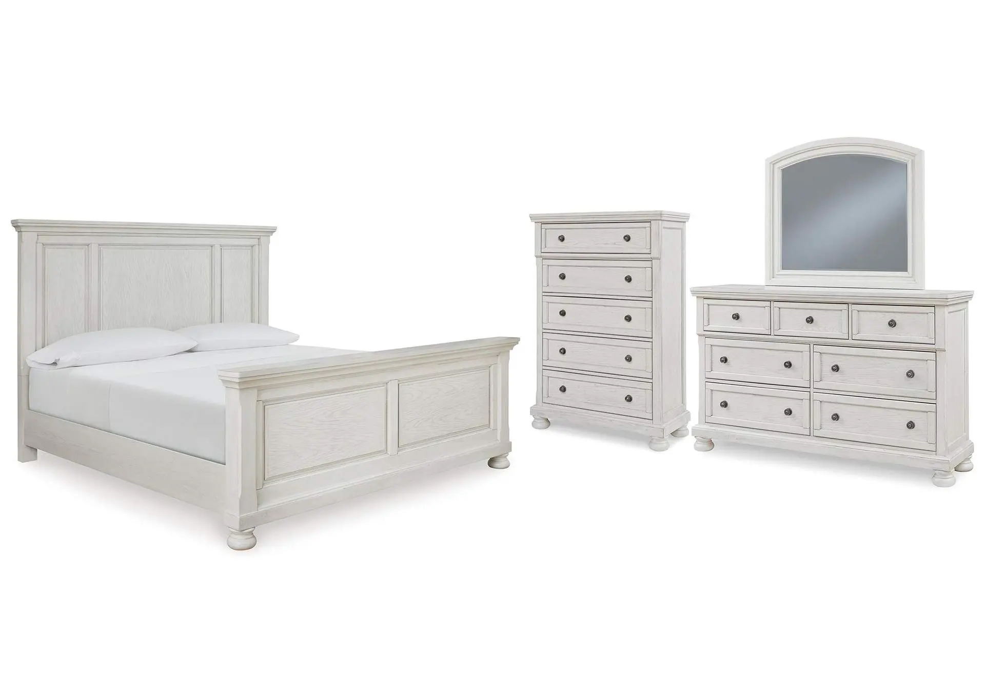 Robbinsdale King Panel Bed with Mirrored Dresser and Chest
