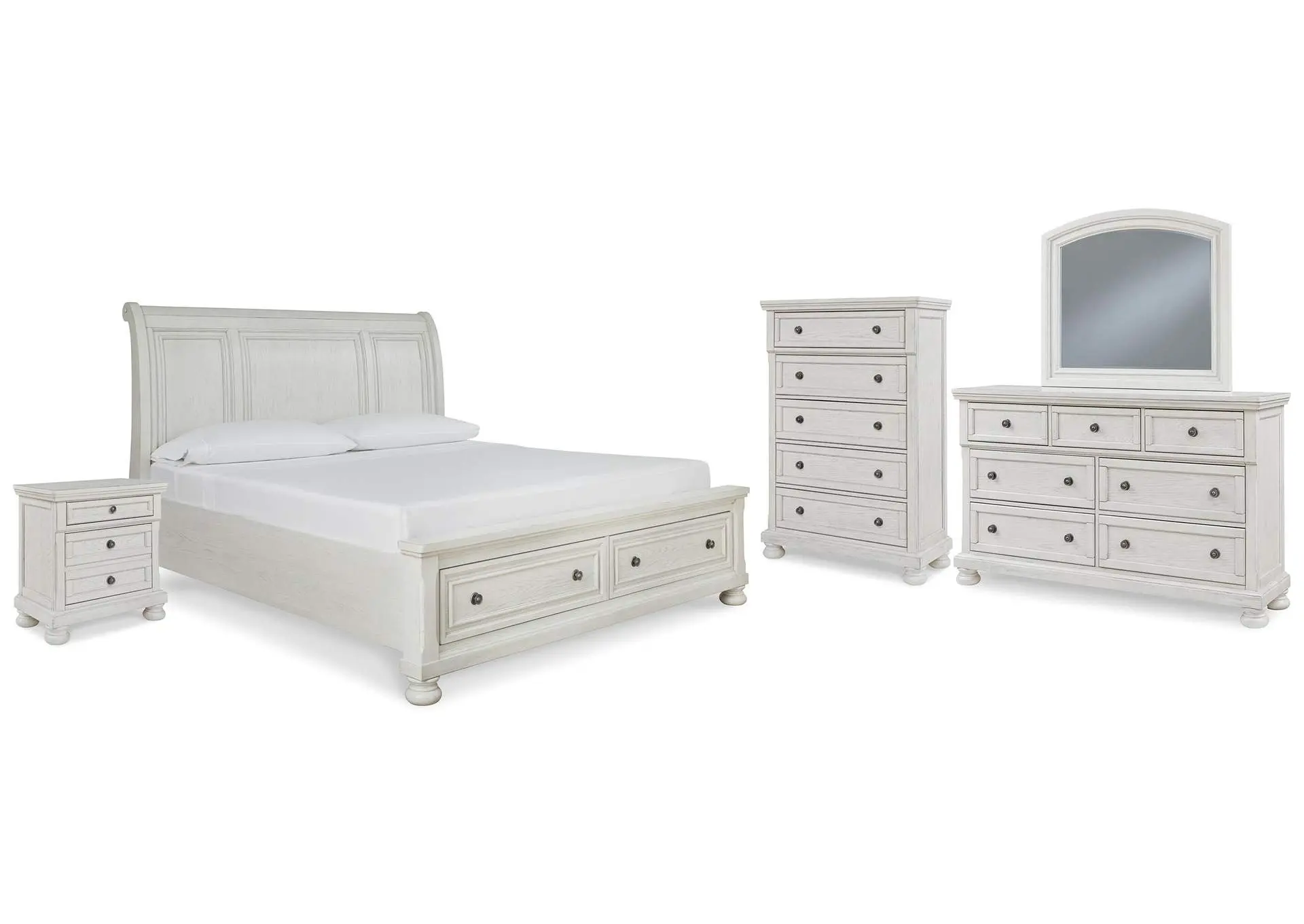 Robbinsdale Queen Sleigh Bed with Storage with Mirrored Dresser, Chest and Nightstand