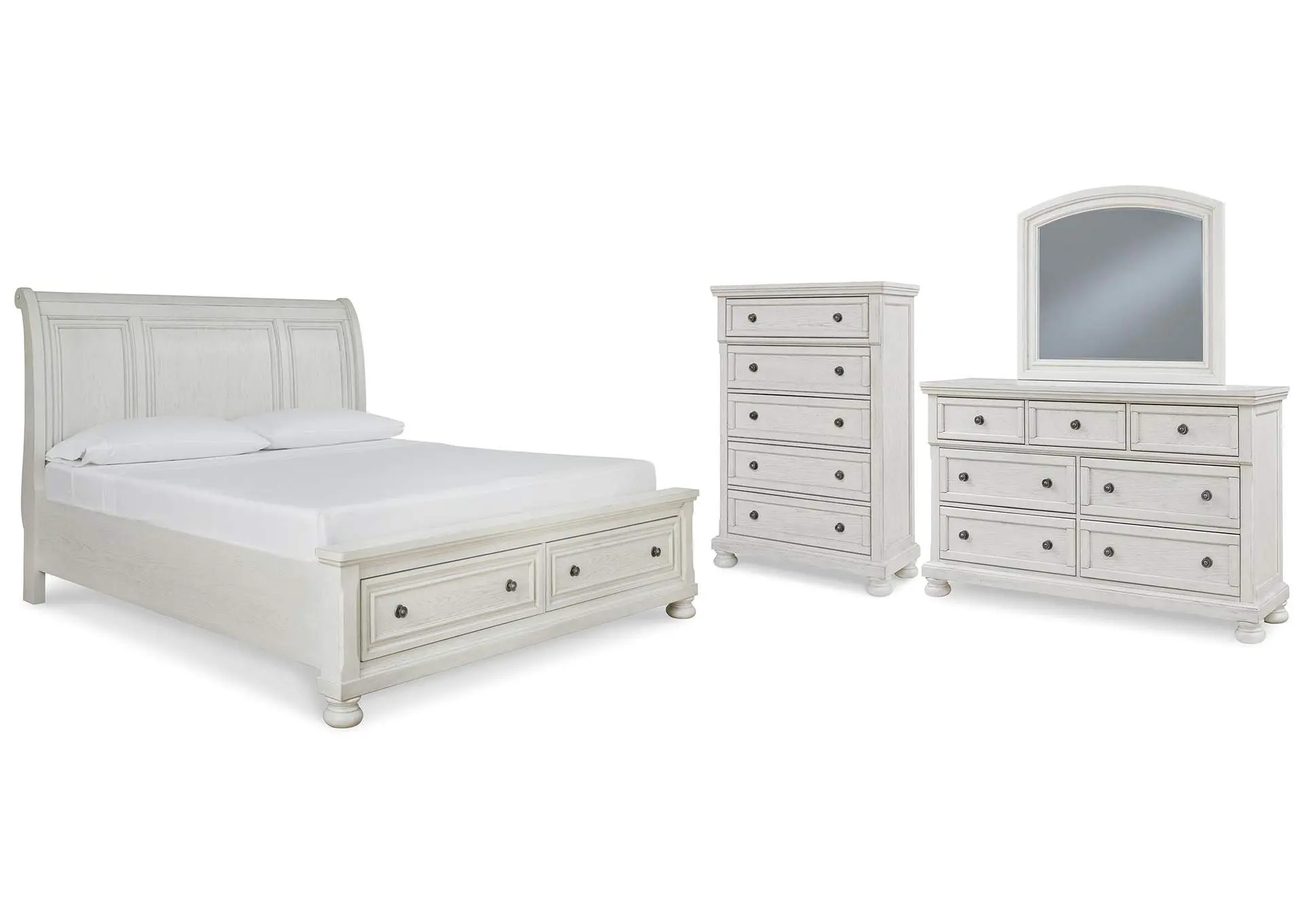 Robbinsdale Queen Sleigh Bed with Storage with Mirrored Dresser and Chest