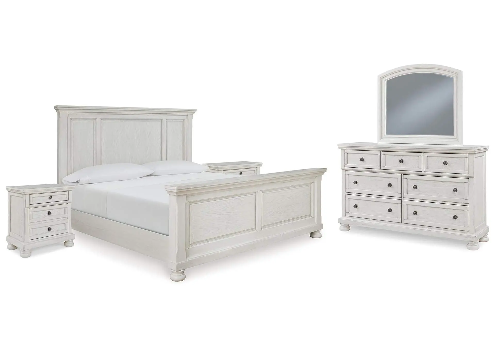 Robbinsdale Queen Panel Bed with Mirrored Dresser and 2 Nightstands