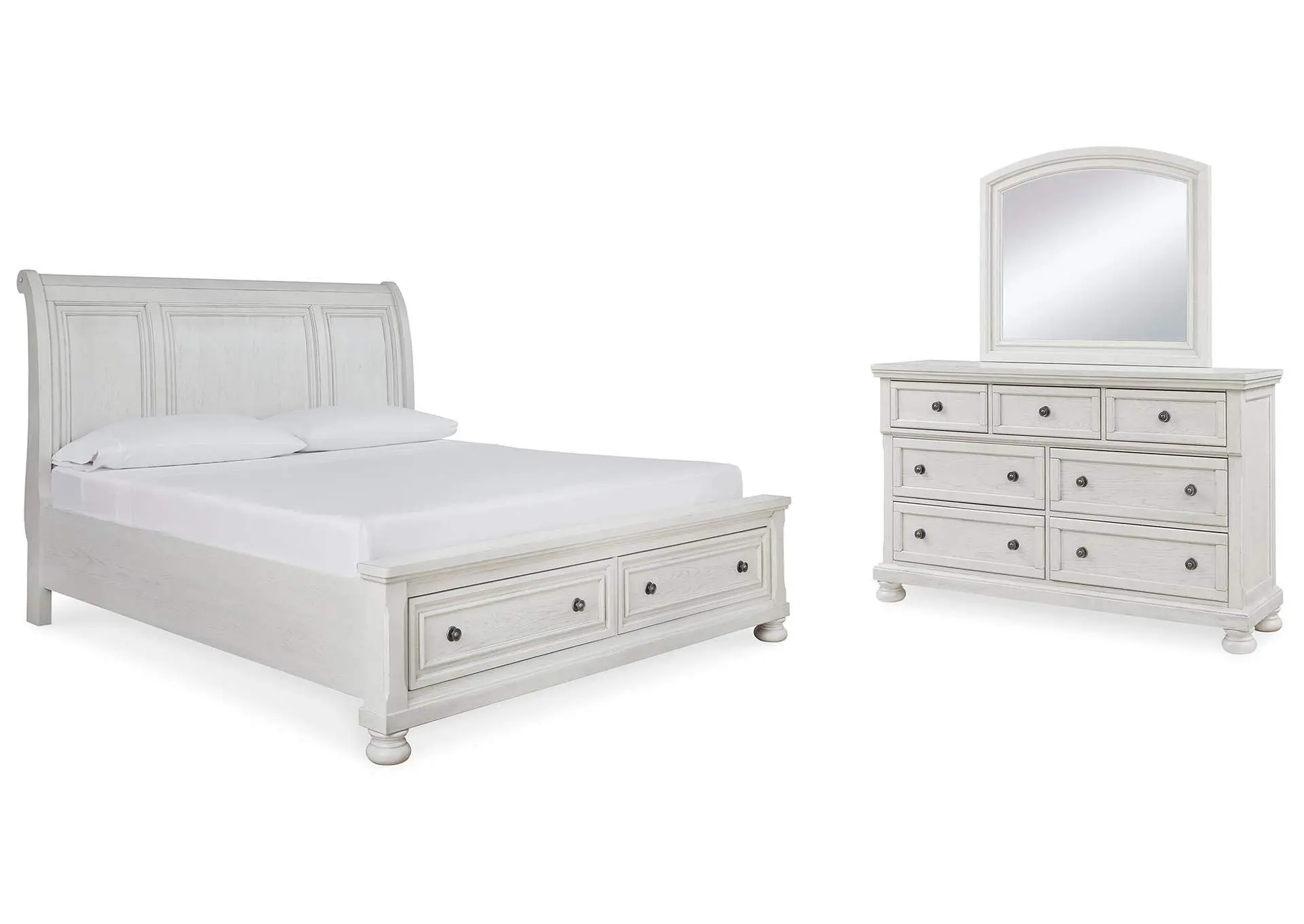 Robbinsdale Queen Sleigh Bed with Storage with Mirrored Dresser