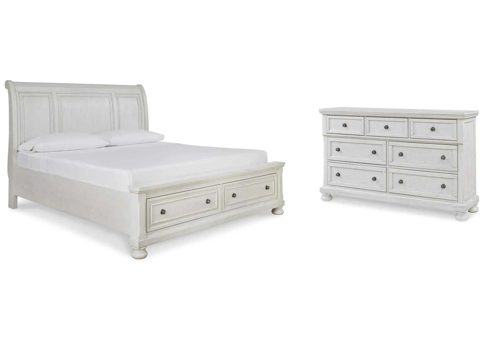 Robbinsdale California King Sleigh Bed with Storage with Mirrored Dresser