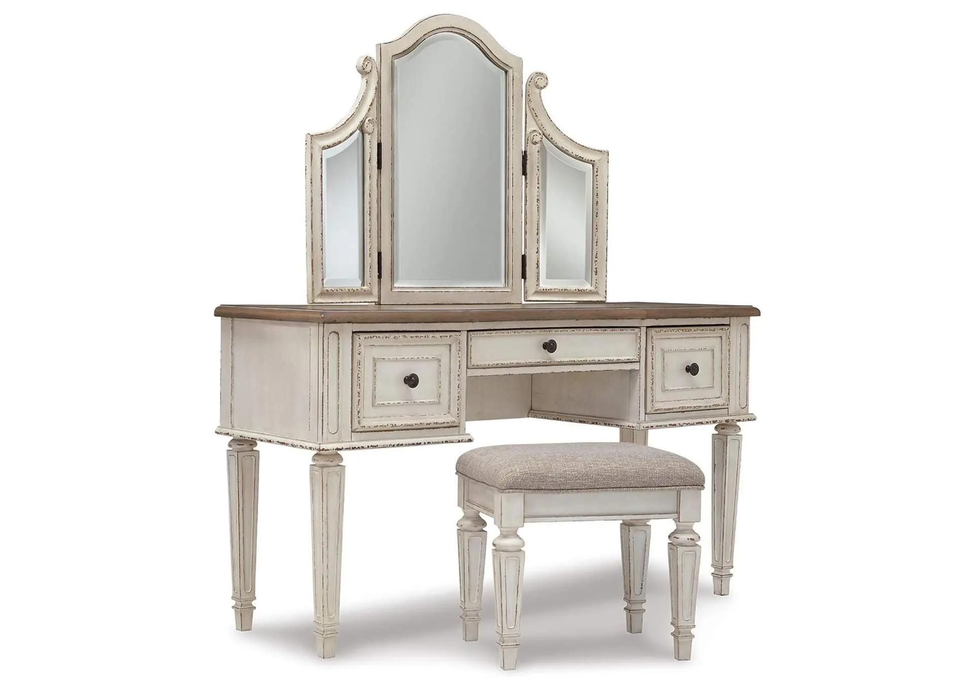 Realyn Vanity and Mirror with Stool