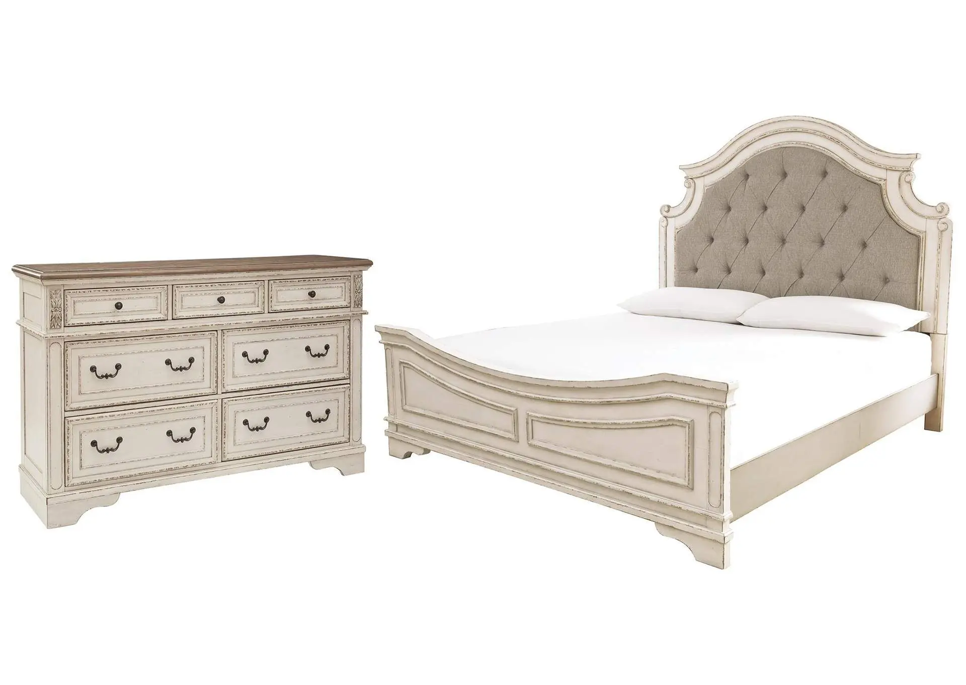 Realyn King Upholstered Panel Bed with Dresser