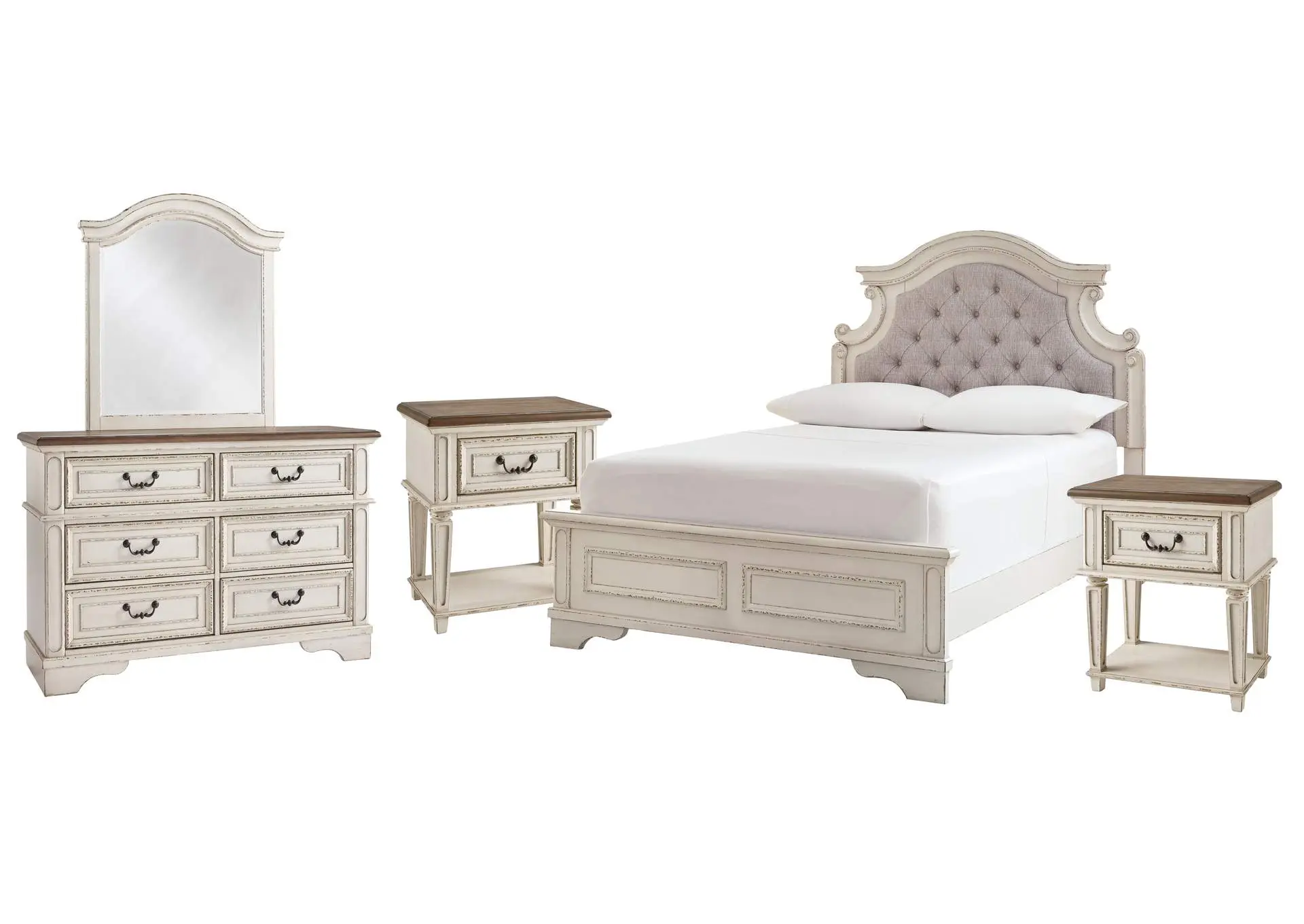 Realyn Full Panel Bed with Mirrored Dresser and 2 Nightstands