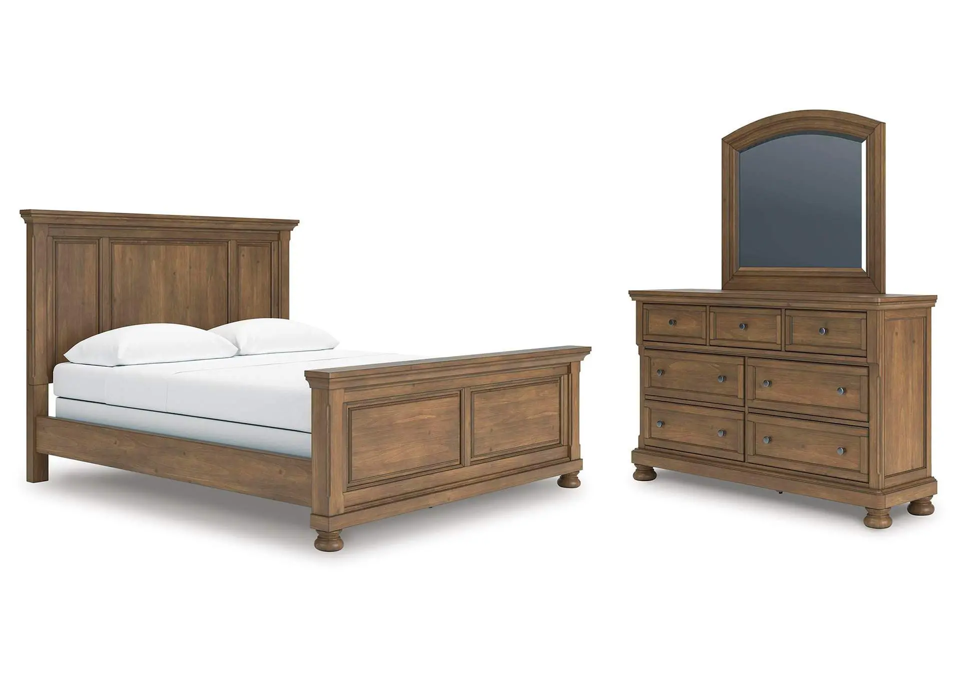 Vandenmore California King Panel Bed with Mirrored Dresser